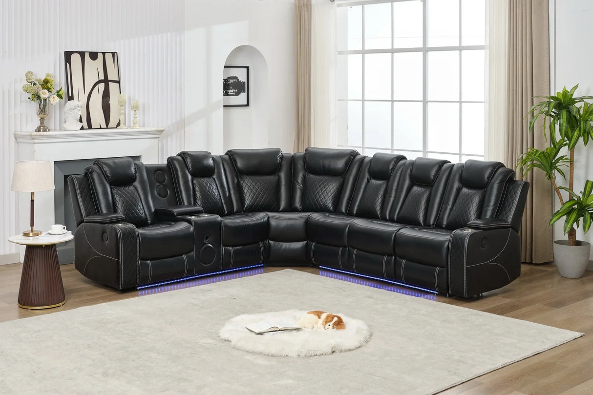 Sectional Sofa With Power Recline LED Lighting Black - Furniture Home Direct