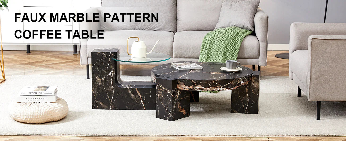 Detachable Double-Decker Black Patterned Coffee Table - Furniture Home Direct