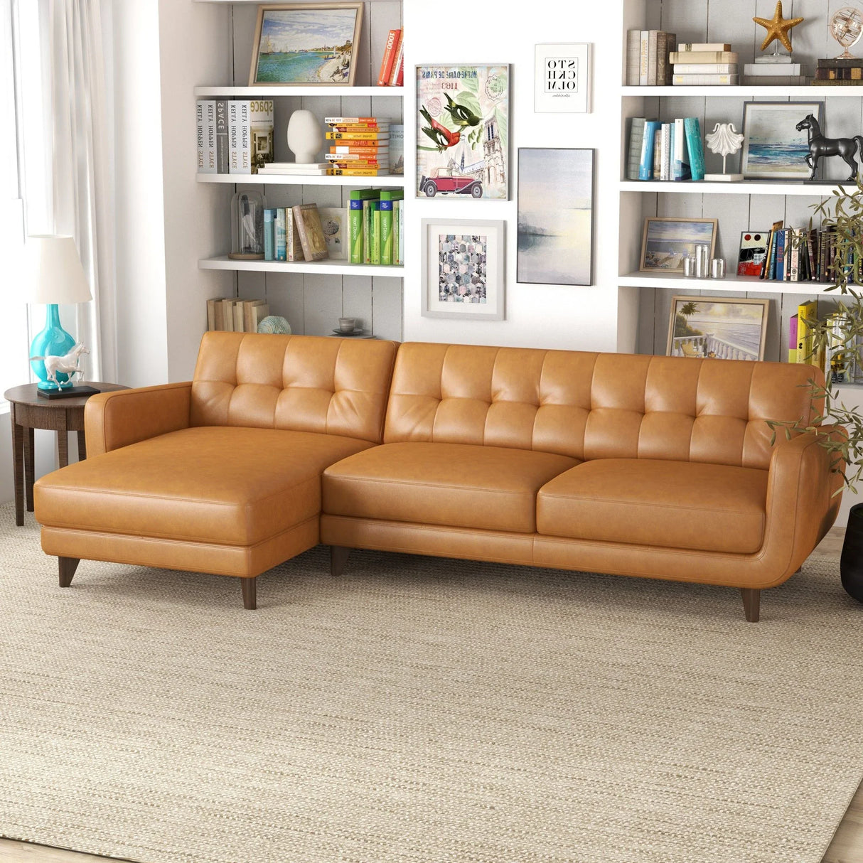 Allison - Mid-Century Modern Leather Sectional Sofa Chaise - Furniture Home Direct