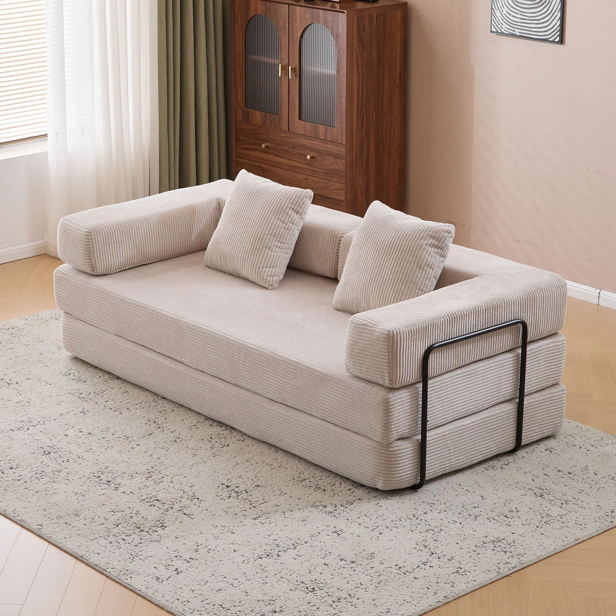 Floor Couch, Convertible Floor Sofa Bed With Pillow Back Support Armrest - Furniture Home Direct