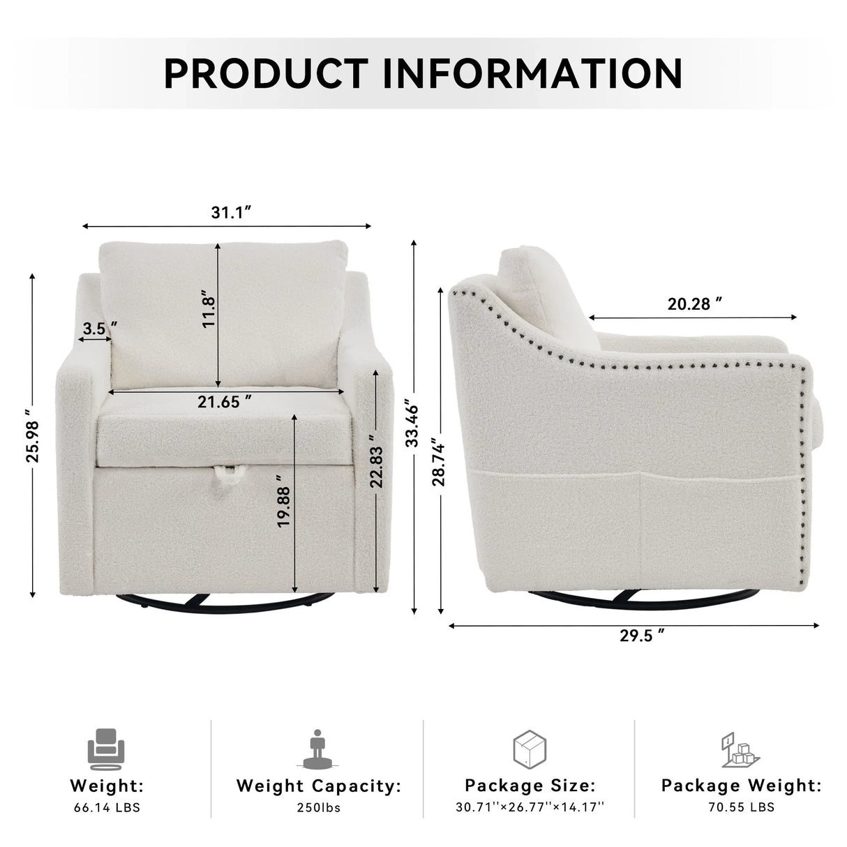 Linen Fabric 360° Swivel Accent Chair With Upholstered Back Pillow And Rivet Armrest - Furniture Home Direct
