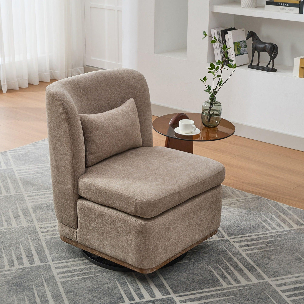 Wide Modern Chenille Cushioned Armless Metal Base 360° Swivel Chair With Pillow - Furniture Home Direct