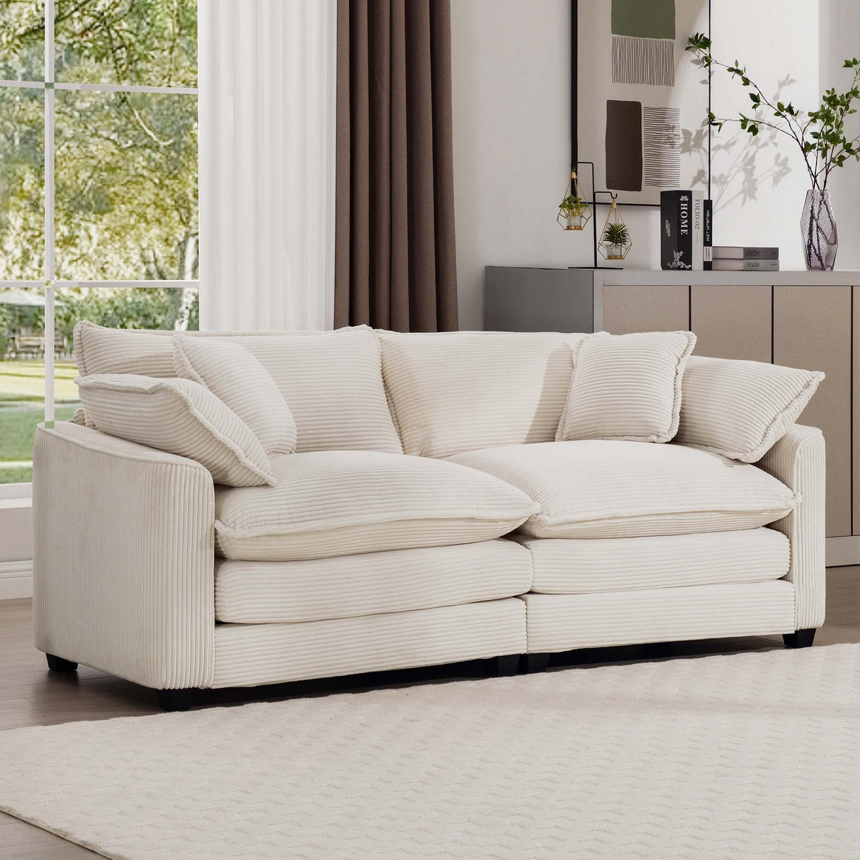 Modern 2 Seater With 4 Pillows, Upholstered Deep Seating Loveseat - Furniture Home Direct
