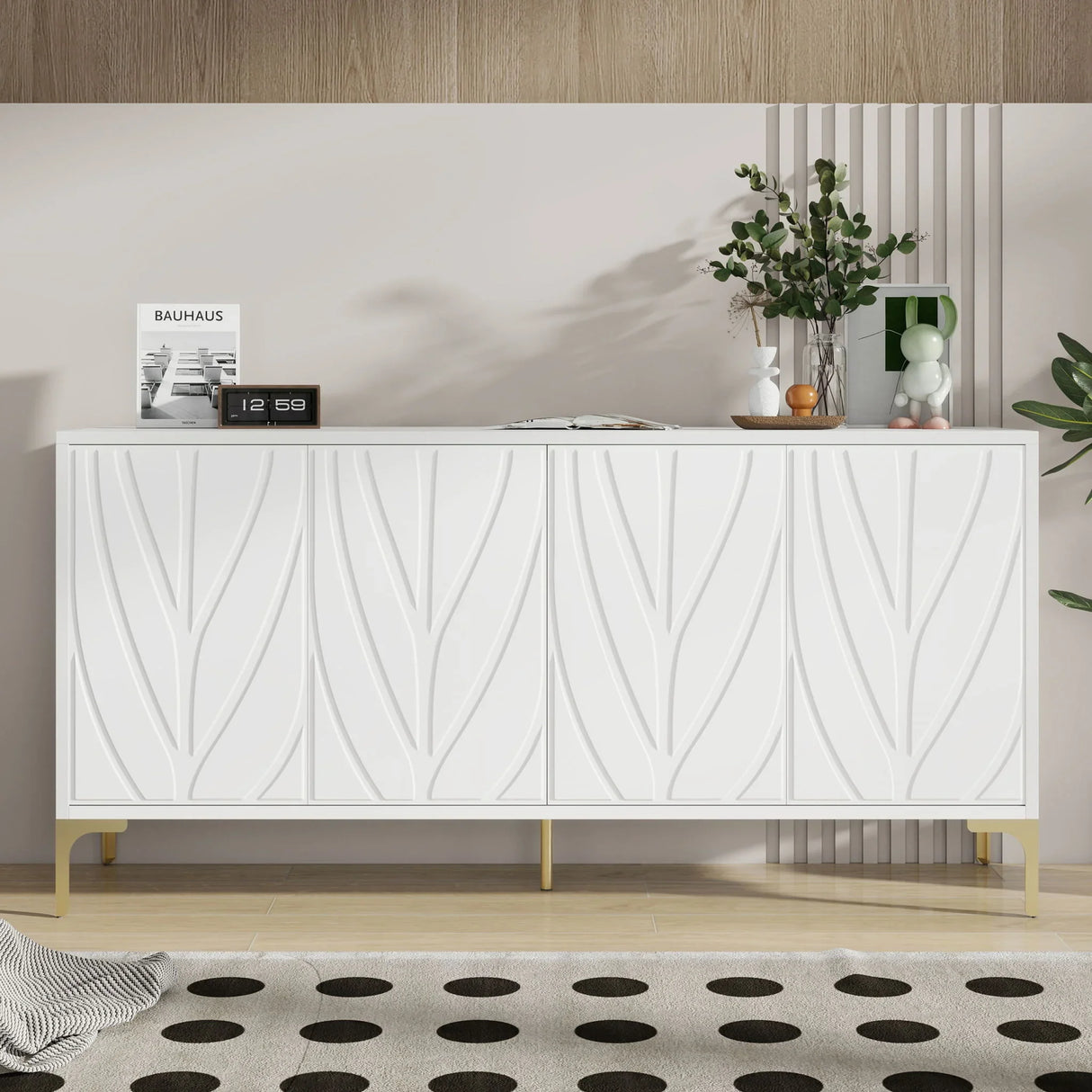 Modern Sideboard Buffet Cabinet With Handleless Press To Open Design With 4 Doors - Furniture Home Direct