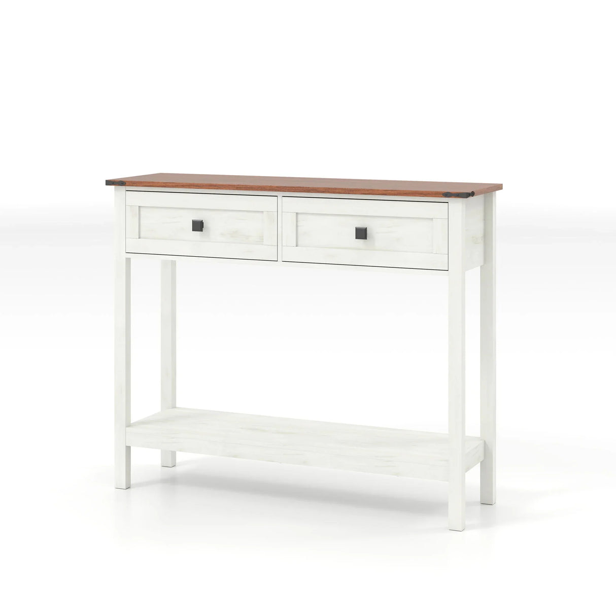 Farmhouse Style Console Table With 2 Drawers And Bottom Storage Shelf - Furniture Home Direct
