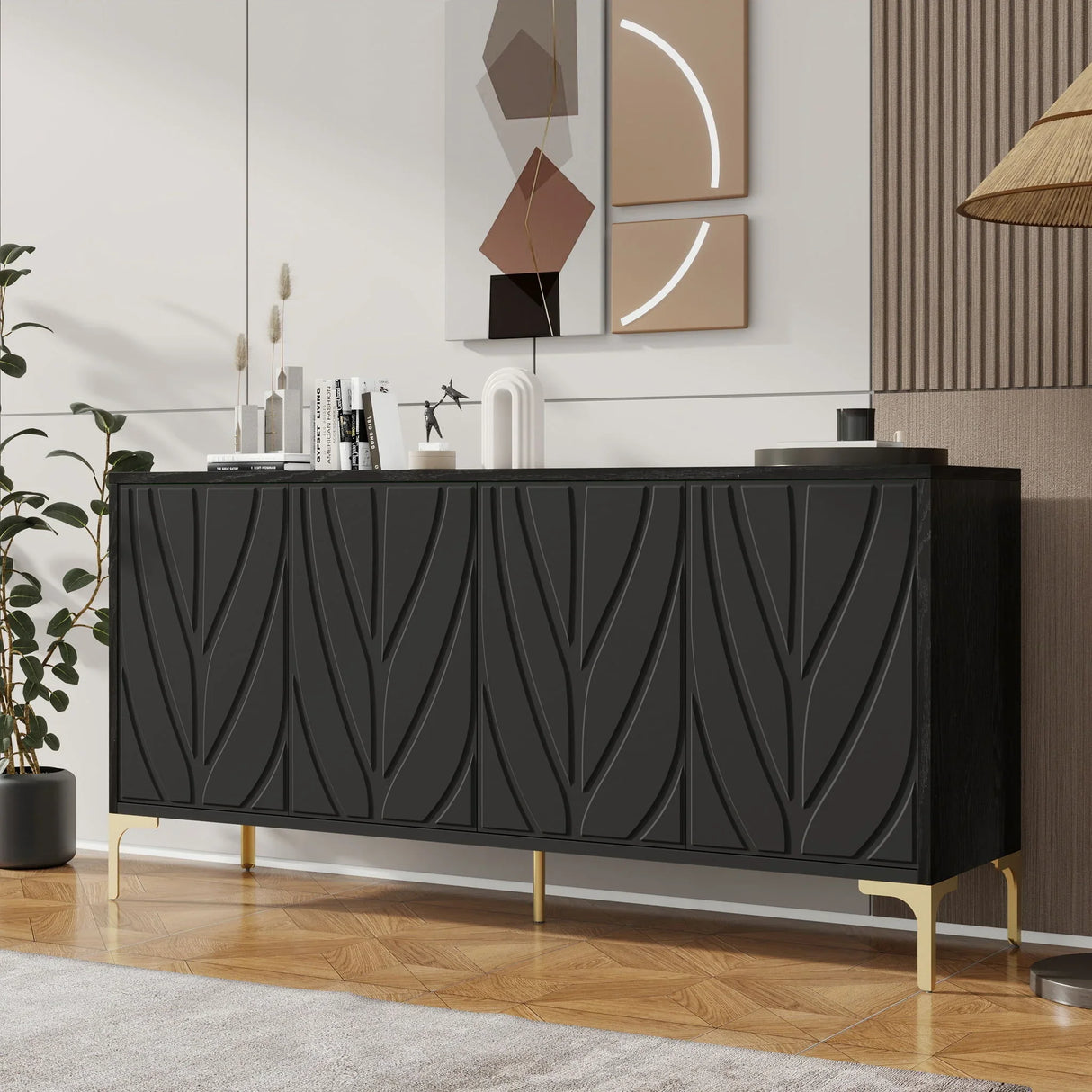 Modern Sideboard Buffet Cabinet With Handleless Press To Open Design With 4 Doors - Furniture Home Direct