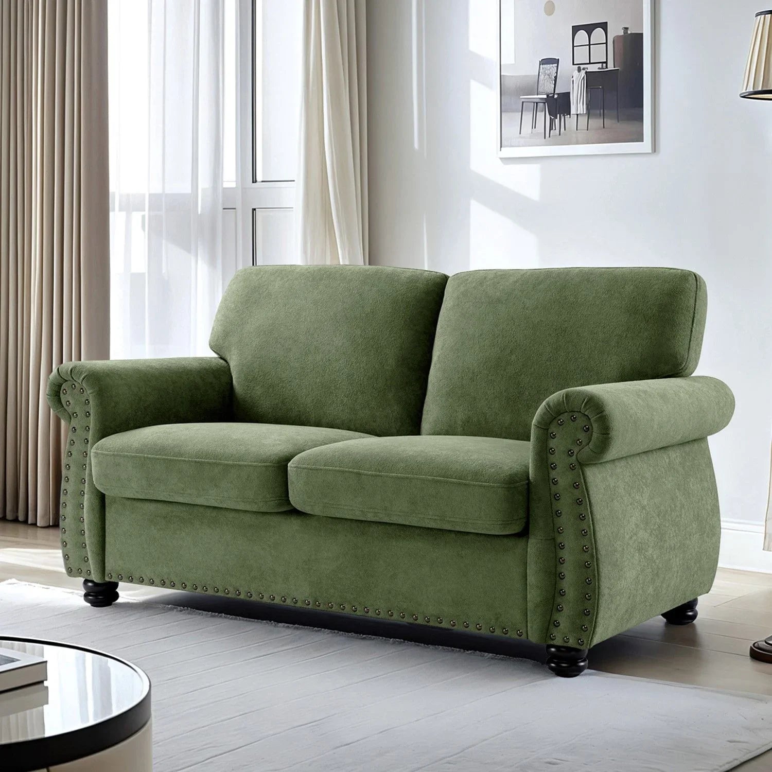 Soft Loveseat, Upholstered 2 Seater Couch, Loose Back Cushions And Turned Legs - Furniture Home Direct