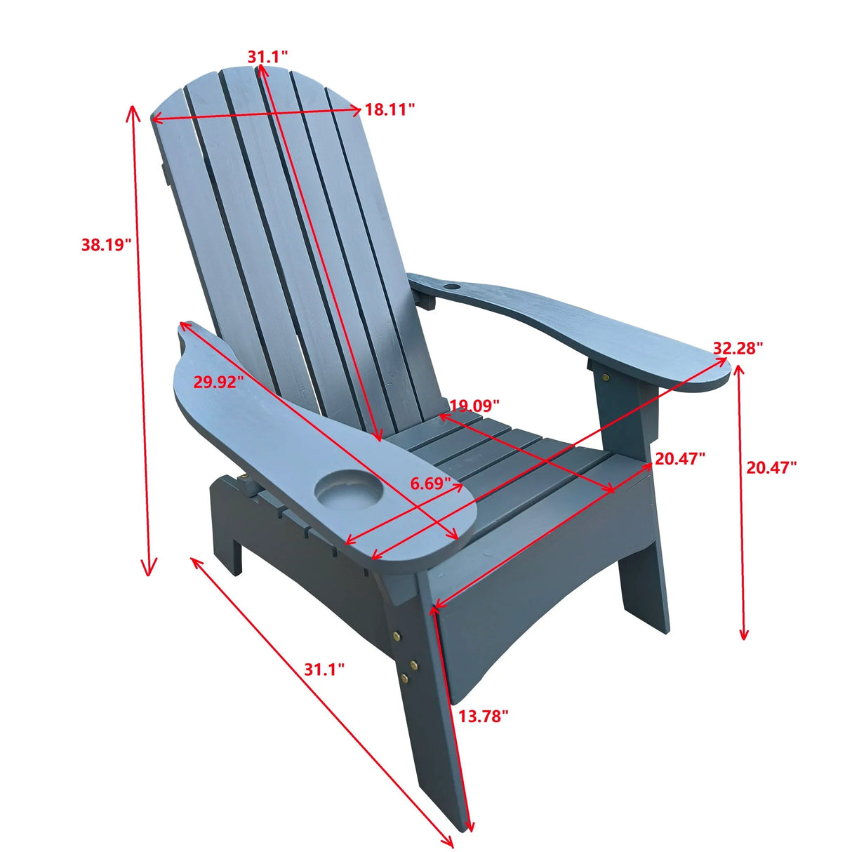 Outdoor Or Indoor Wood Adirondack Chair With An Hole To Hold Umbrella, On The Arm - Furniture Home Direct