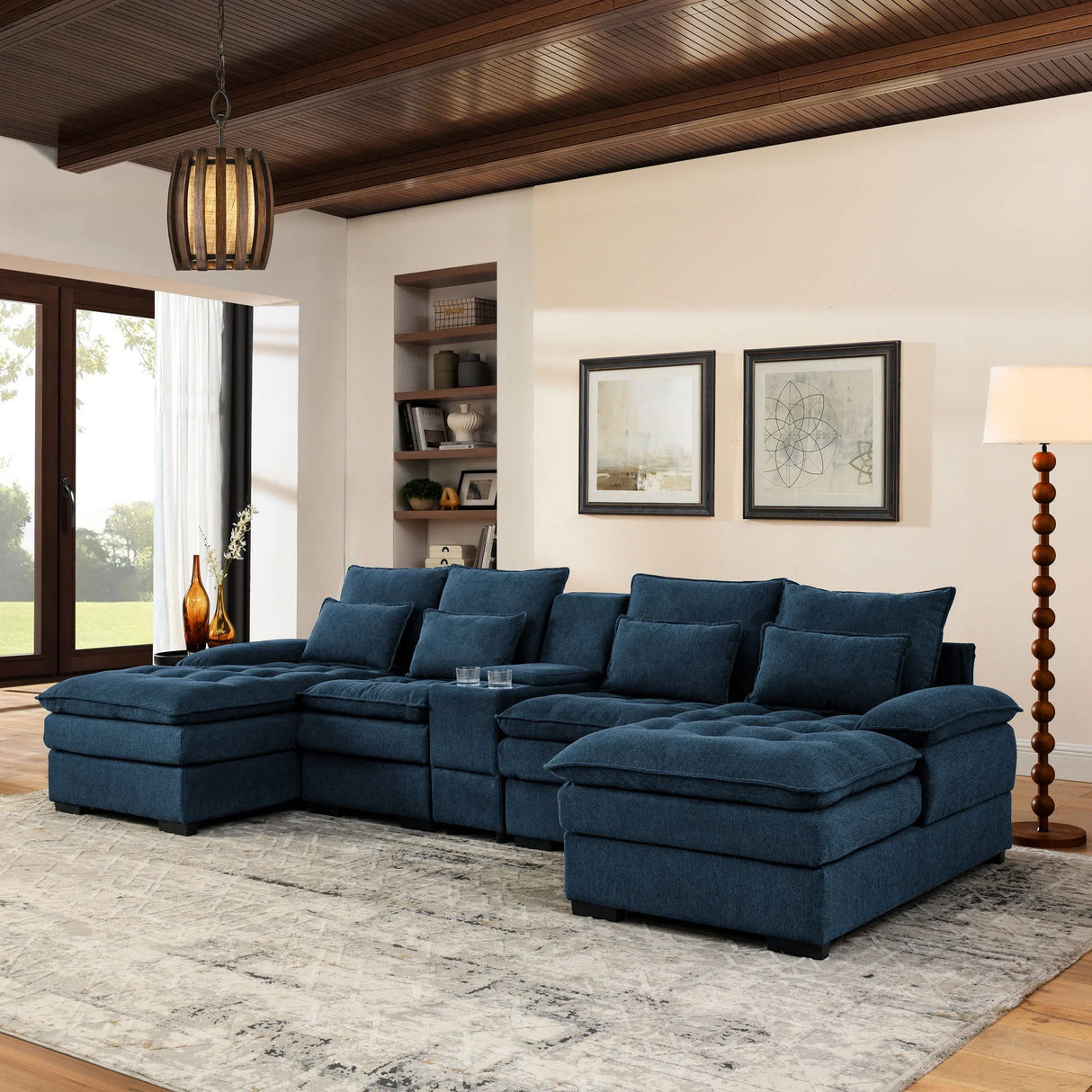 Contemporary U Shaped Sofa With Console And Cupholders - Furniture Home Direct