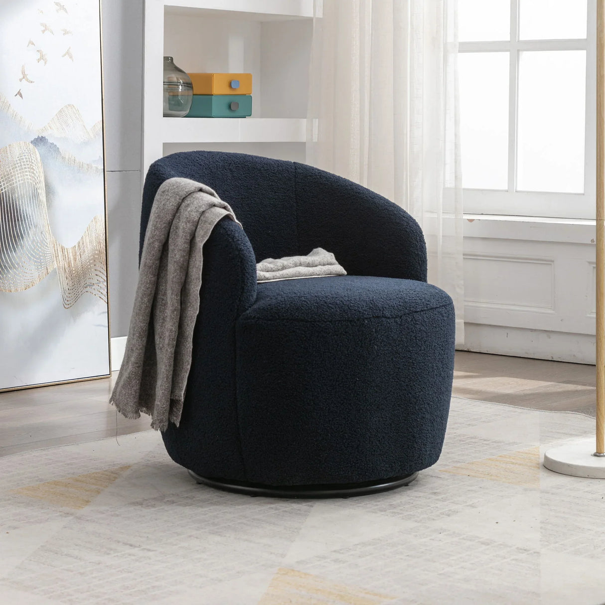 Teddy Fabric Swivel Accent Armchair Barrel Chair With Powder Coating Metal Ring - Furniture Home Direct