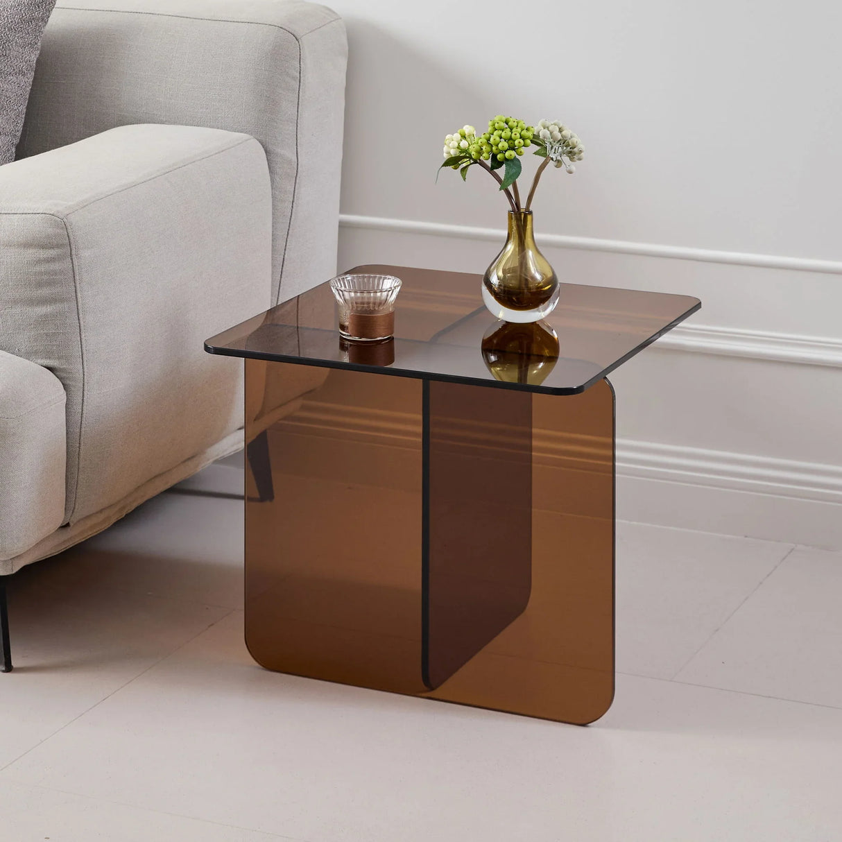 Modern Transparent Tempered Glass Sidetable - Furniture Home Direct