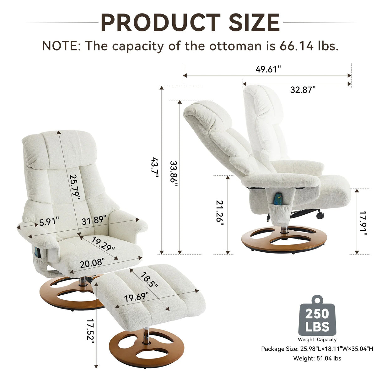Ergonomic Recliner Chair With Ottoman, Modern 360° Swivel With Footstool - Furniture Home Direct