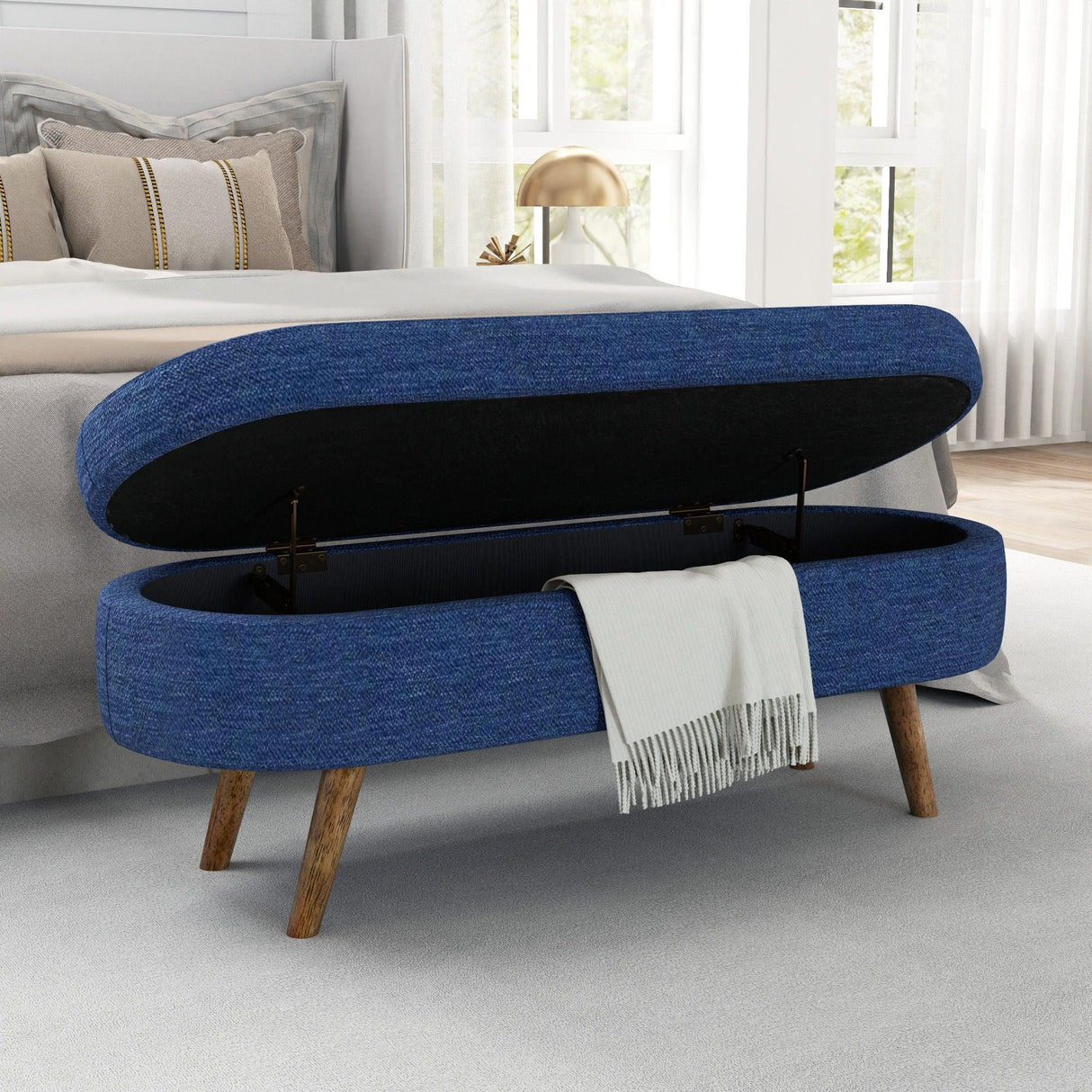Ottoman Oval Storage Bench With Rubber Wood Legs - Furniture Home Direct