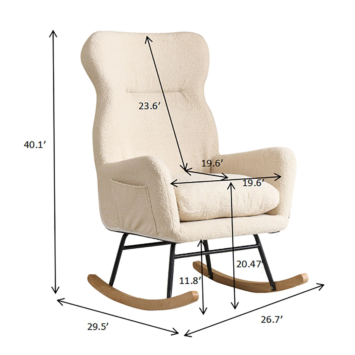 Modern Teddy Fabric Rocking Chair With High Backrest And Armrests Lounge Accent Chair For Living Room - Beige - Furniture Home Direct
