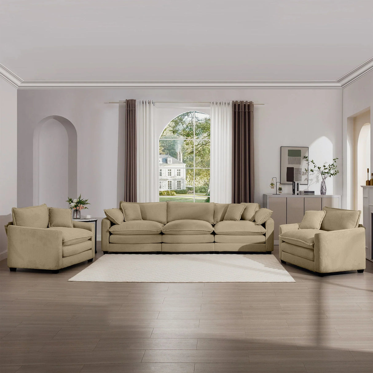 Elegant Corduroy Oversized Sectional Sofa Set With Deep Seats And Flexible Layout - Furniture Home Direct