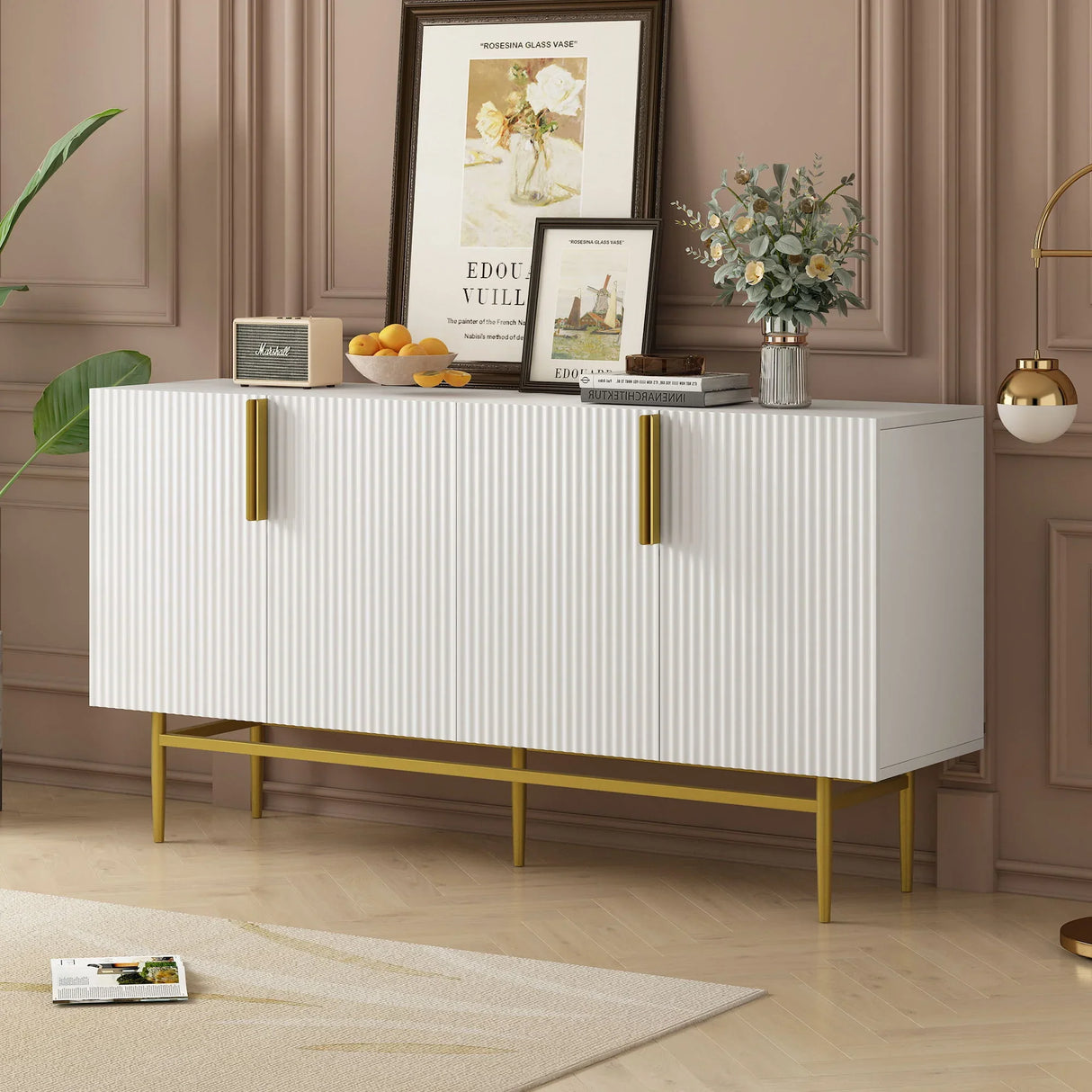 Modern Elegant 4 Door Sideboard Gold Metal Handle Buffet Cabinet For Dining Room, Living Room, Bedroom, Hallway - Furniture Home Direct