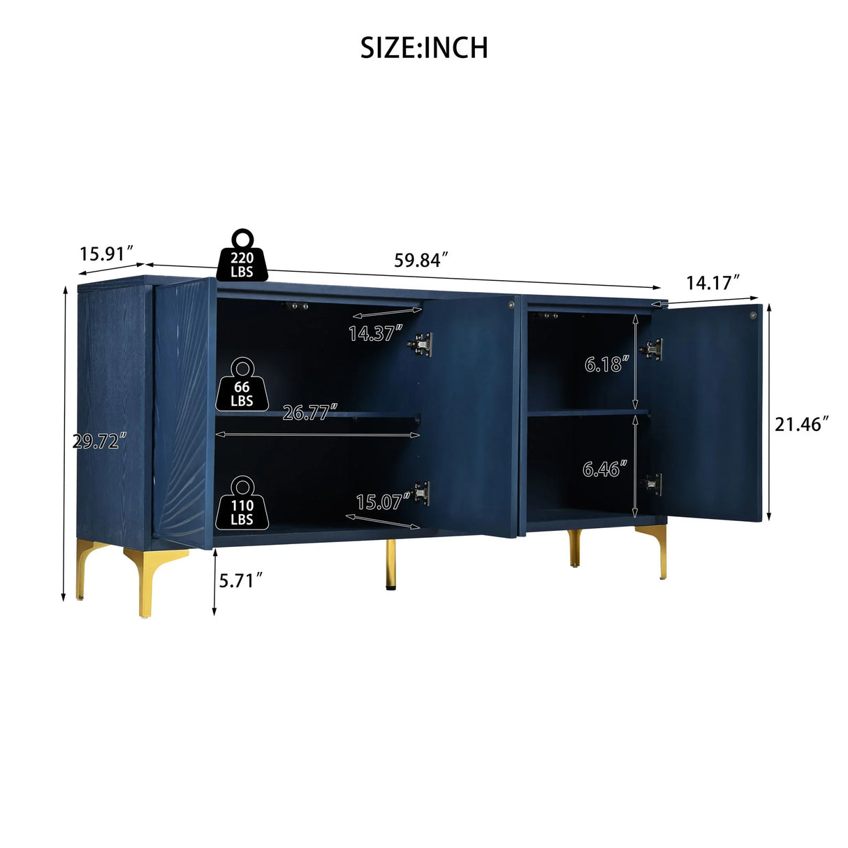 Modern 4 Door Sideboard With Creative Carved Surface And Adjustable Shelves - Furniture Home Direct