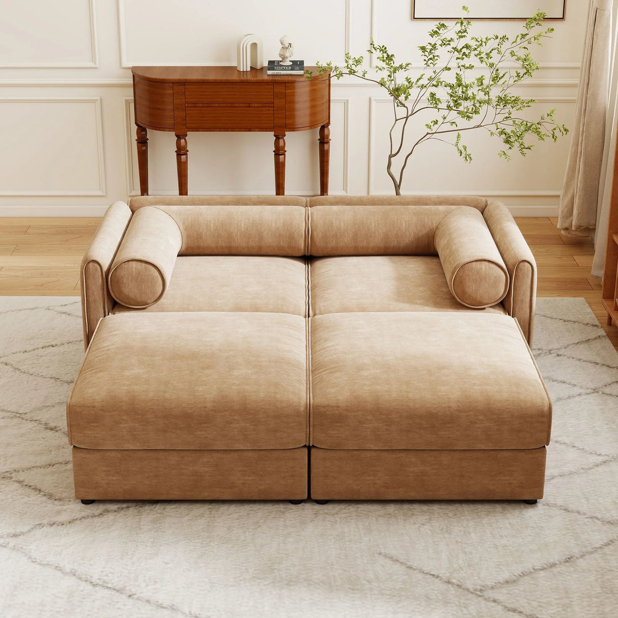 Contemporary Elegant White Chenille Sofa With Storage And Ottoman - Furniture Home Direct