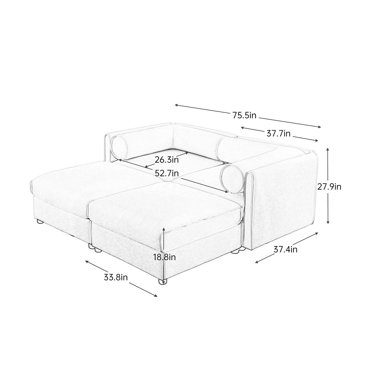 Contemporary Elegant White Chenille Sofa With Storage And Ottoman - Furniture Home Direct