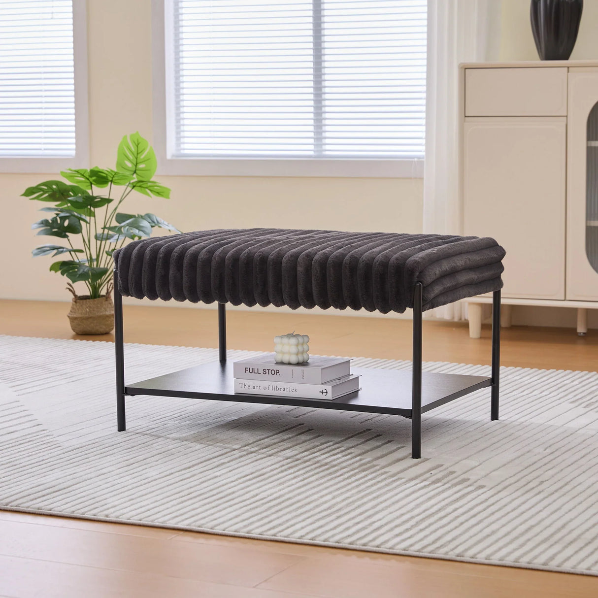 Upholstered Ottoman Coffee Table Foot Rest With Open Storage - Furniture Home Direct