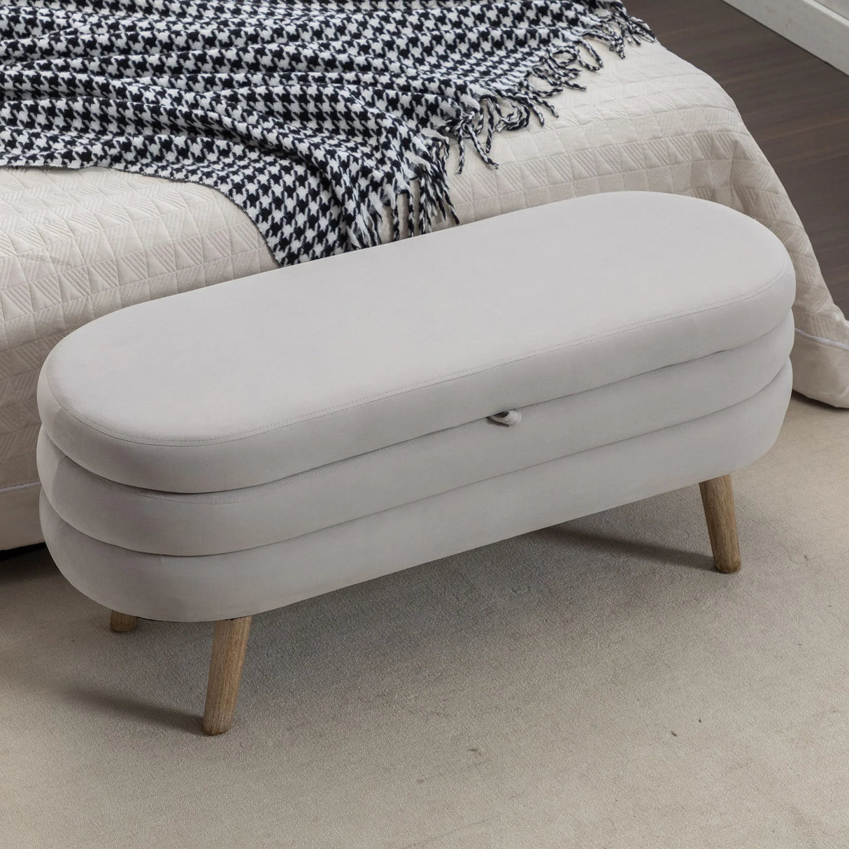 Velvet Fabric Storage Bench With Wood Legs - Furniture Home Direct