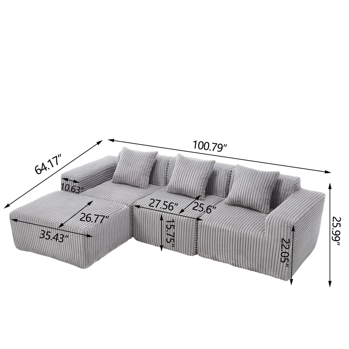 L - Shape Modern Minimalist Modular Sectional Sofa, Upholstered Cloud Couch With Deep Seats - Furniture Home Direct