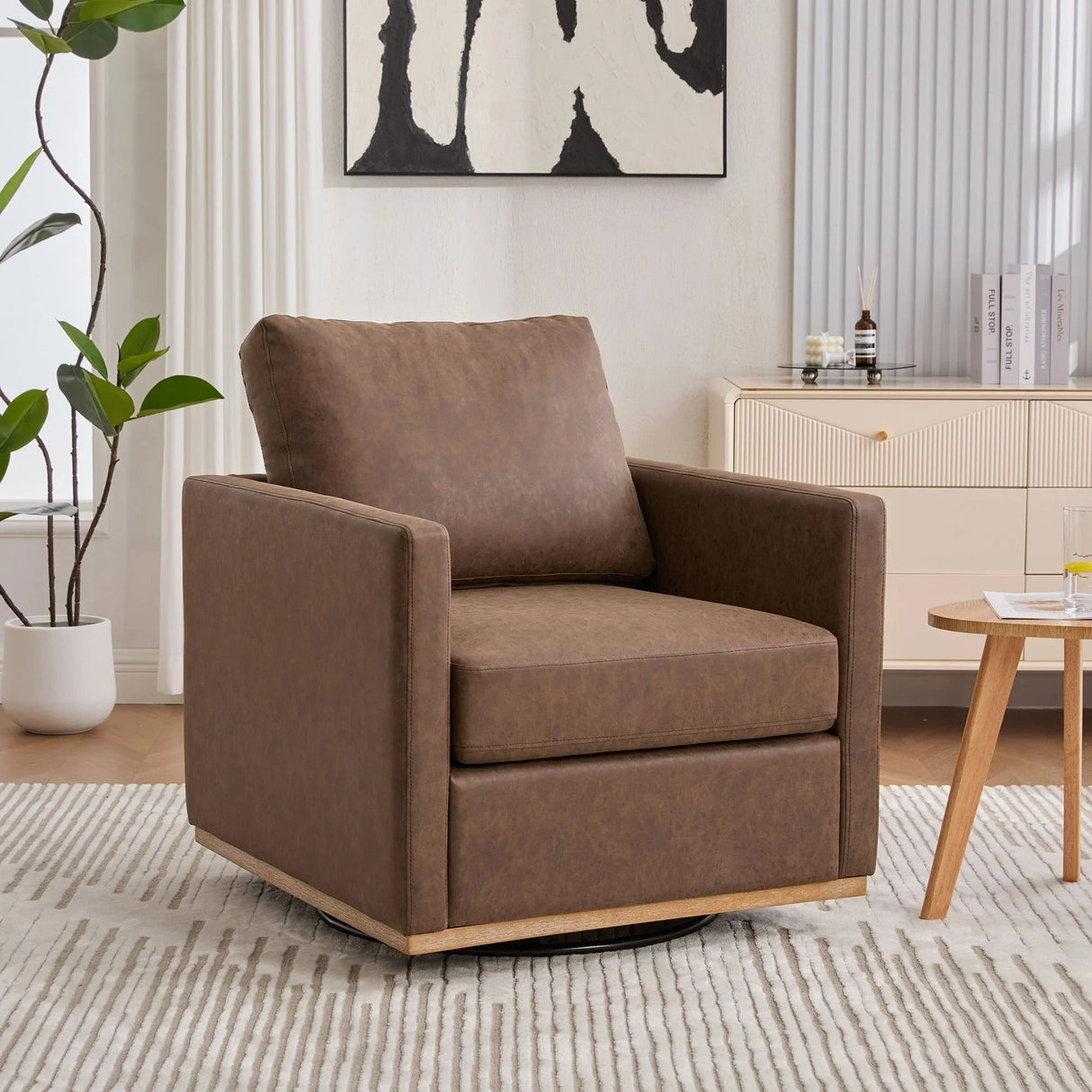 Modern Upholstered Square Swivel Accent Chair With 360 Degree Rotation - Furniture Home Direct