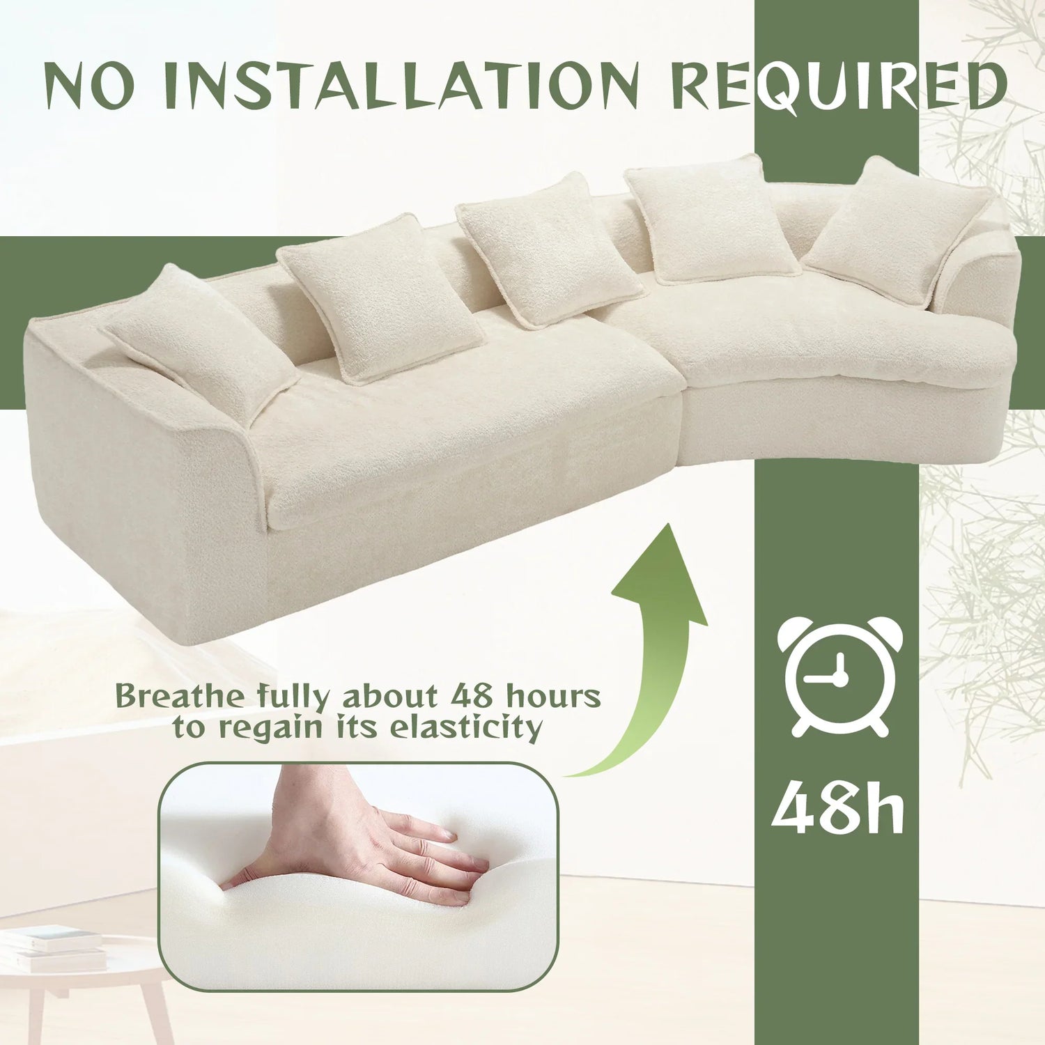 Sectional Sofa Chenille With Plush Soft Cushions Beige - Furniture Home Direct