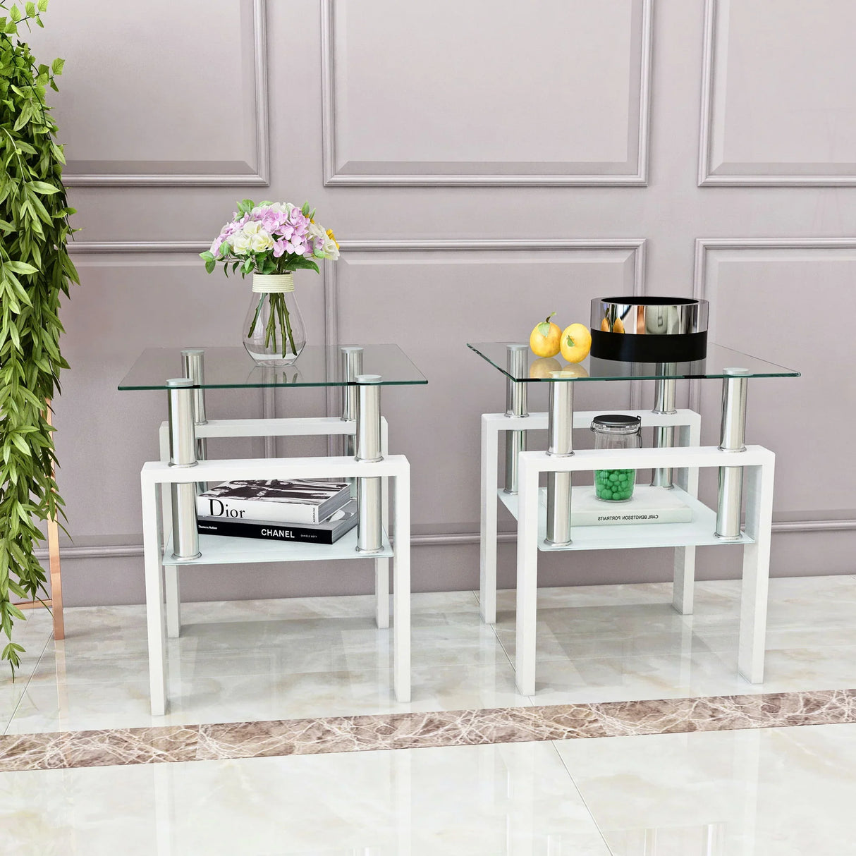 Modern Tempered Glass Tea Table, End Square Table For Living Room - Furniture Home Direct