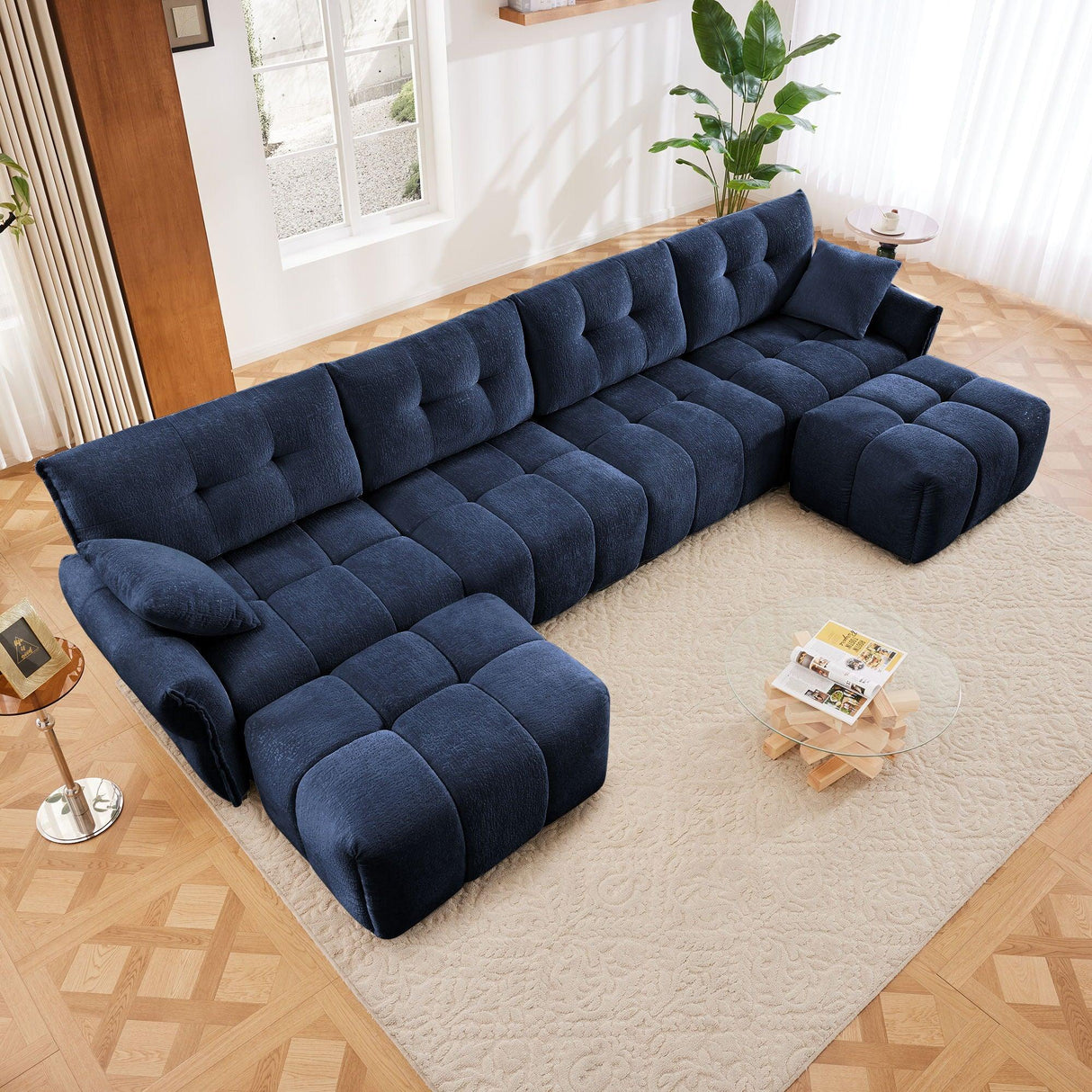Sofa Set With Ottoman And Pillows, Textured, High Resilience Cushions - Furniture Home Direct