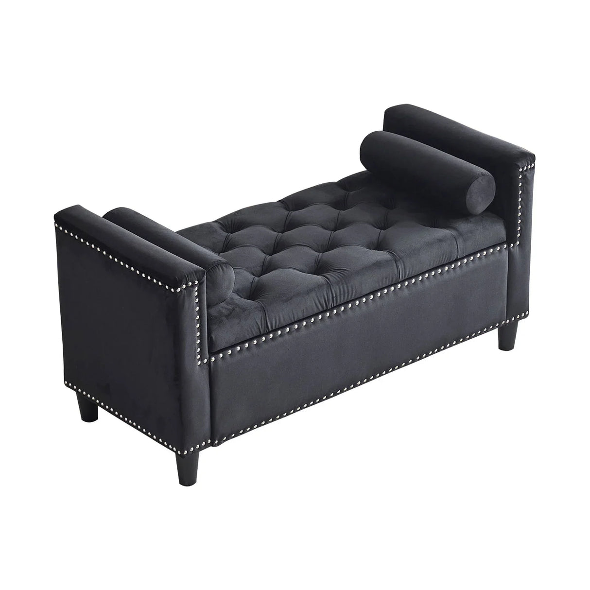 Queen Velvet Button Bedside Storage Bench With Armrests, Nailhead Trim - Furniture Home Direct