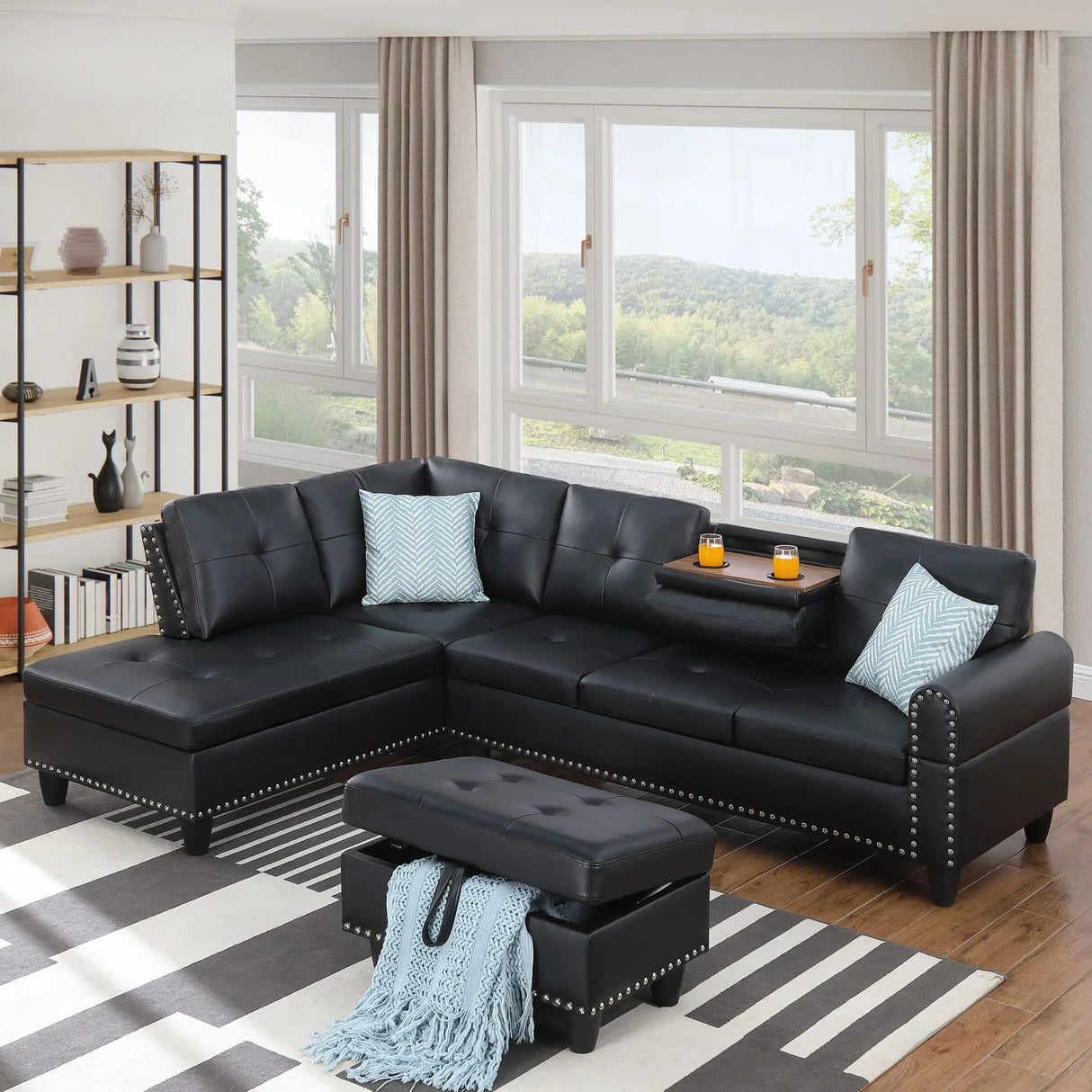 Irine - Faux Leather Sectional Sofa With Ottoman - Furniture Home Direct