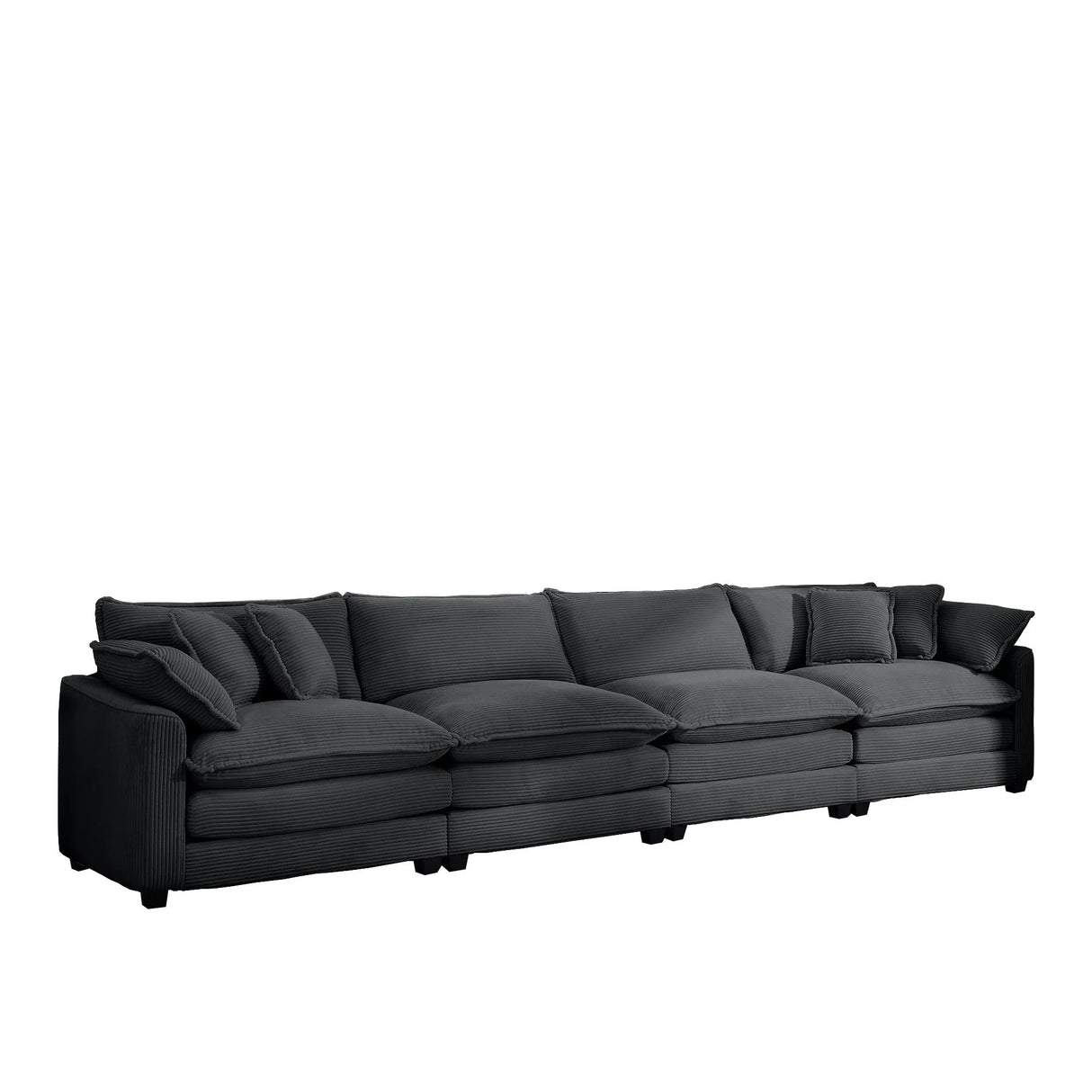 Modern Upholstered 4 Seater Corduroy Fabric Sofa With Arm And Throw Pillows - Furniture Home Direct
