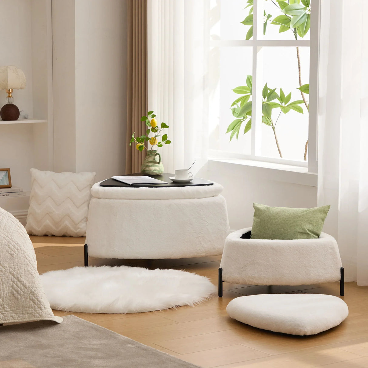 Upholstered Storage Ottoman Set With Reversible Lid - Furniture Home Direct