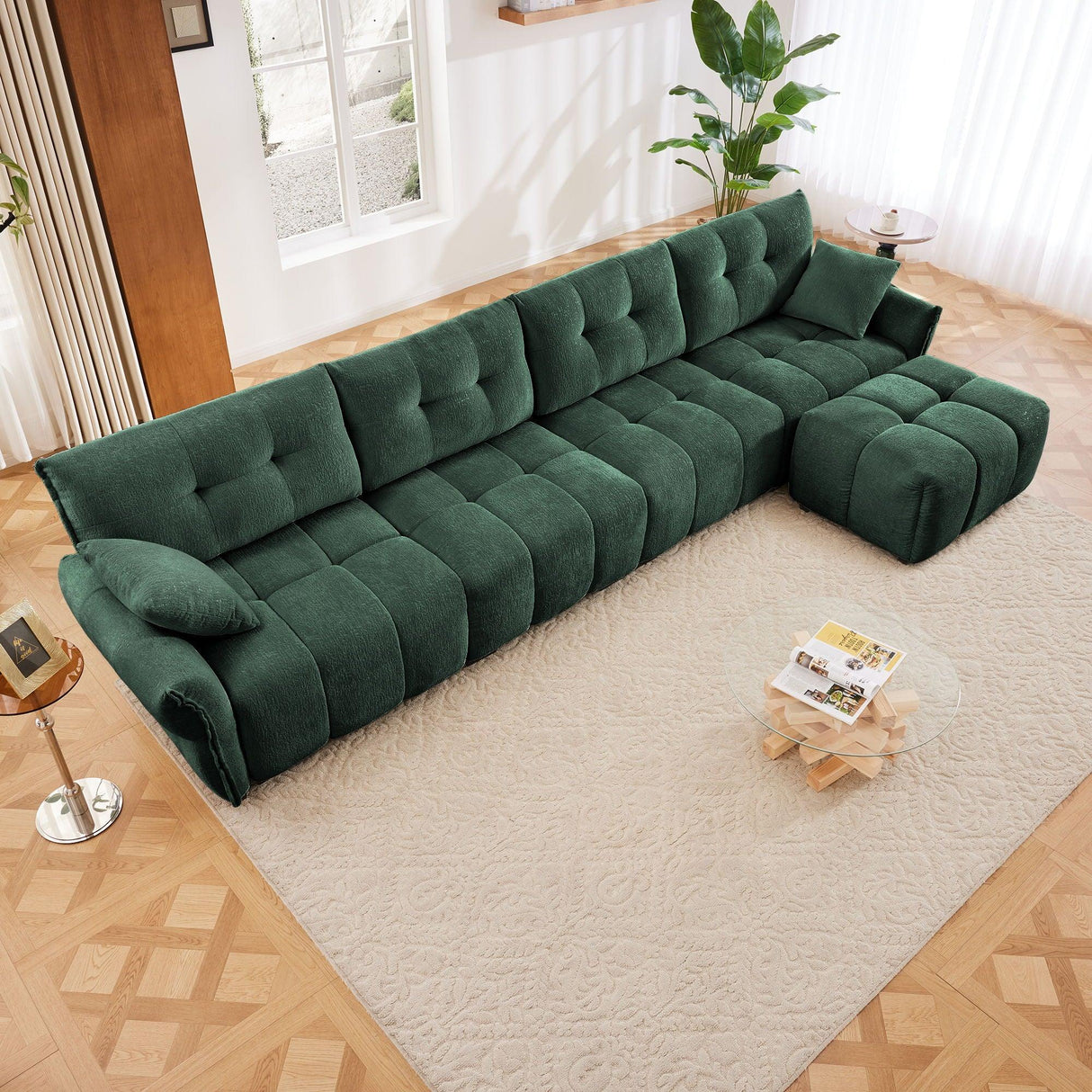Sofa Set With Ottoman And Pillows, Textured, High Resilience Cushions - Furniture Home Direct