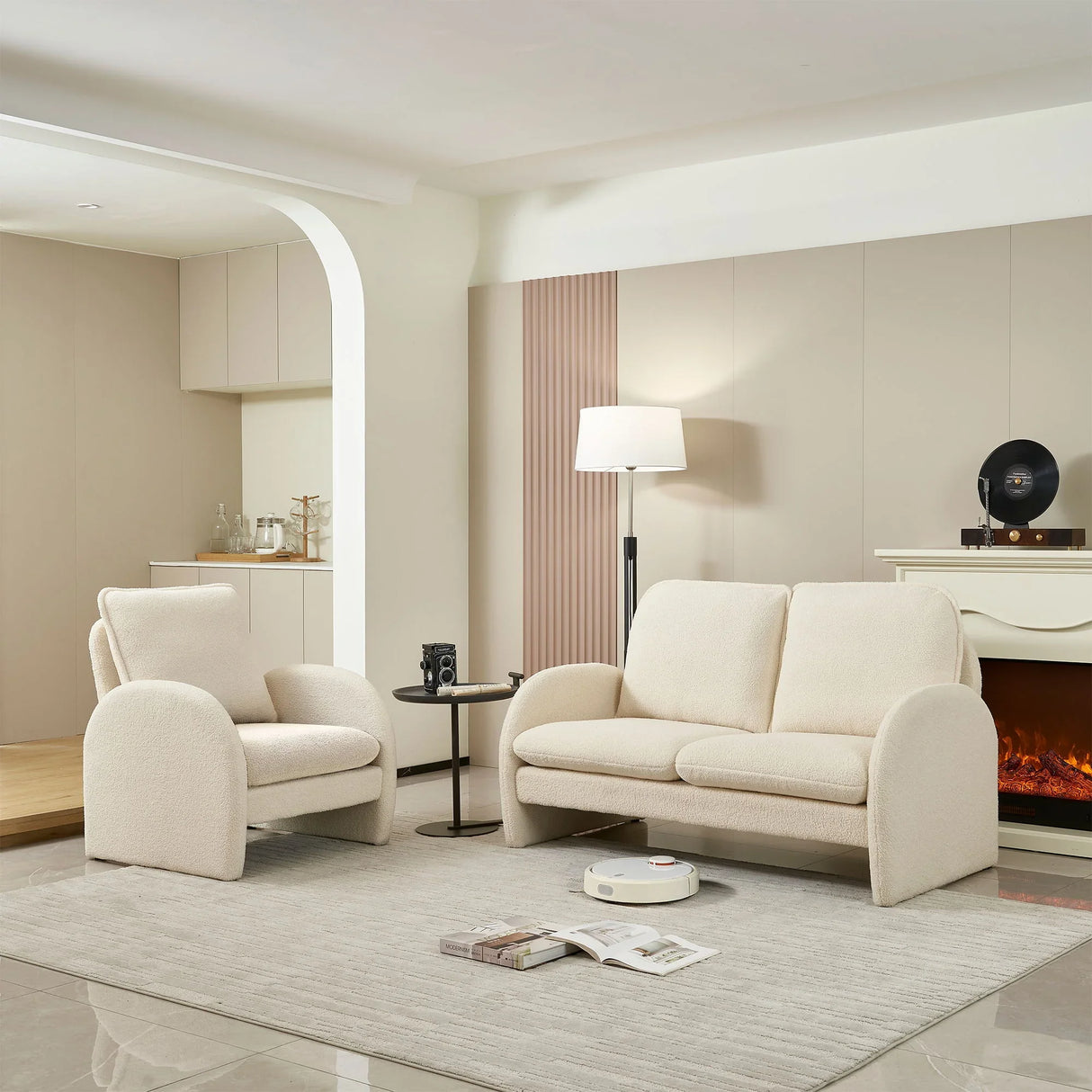 Loveseat Sofa Small Couch For Living Room, Sherpa Fabric Upholstered Loveseat Sofa Couch, Small Loveseat Sofa For Apartment, Bedroom - Furniture Home Direct