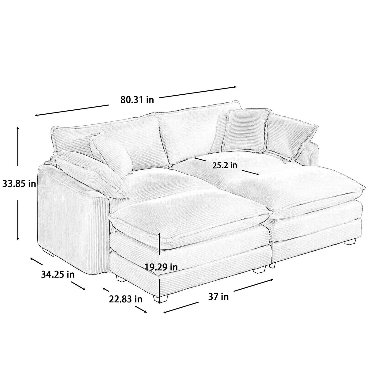 Modern Oversized Modular Cushion Sofa With Ottoman, Low Back, Deep Seating Sofa Set - Furniture Home Direct