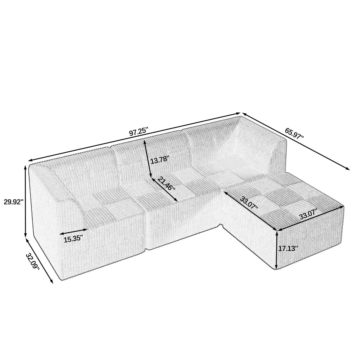 Modern Minimalist L Shape Modular Sectional Sofa, Sleeper Corduroy Couch - Furniture Home Direct