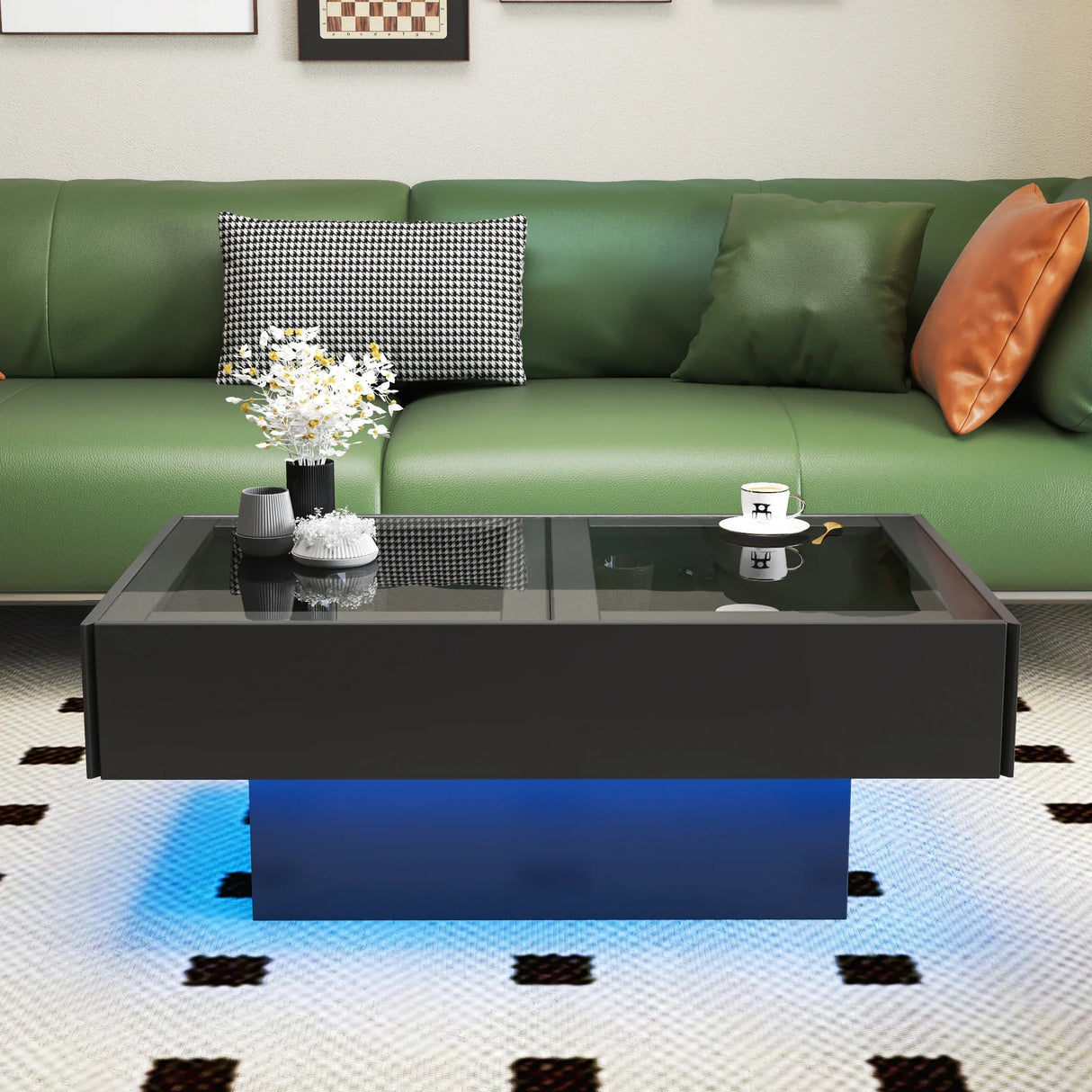 Coffee Table with Sliding Top, Storage and LED Light - Furniture Home Direct