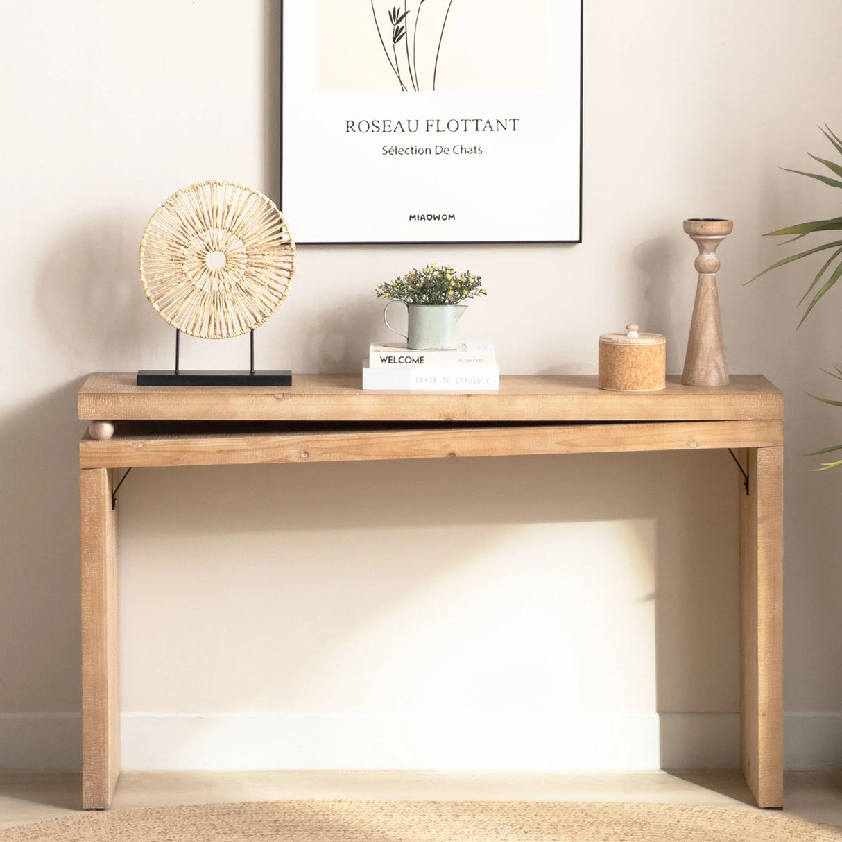 Slim Console Table, Narrow Entryway Table With Bead Detail - Light Natural / Natural - Furniture Home Direct