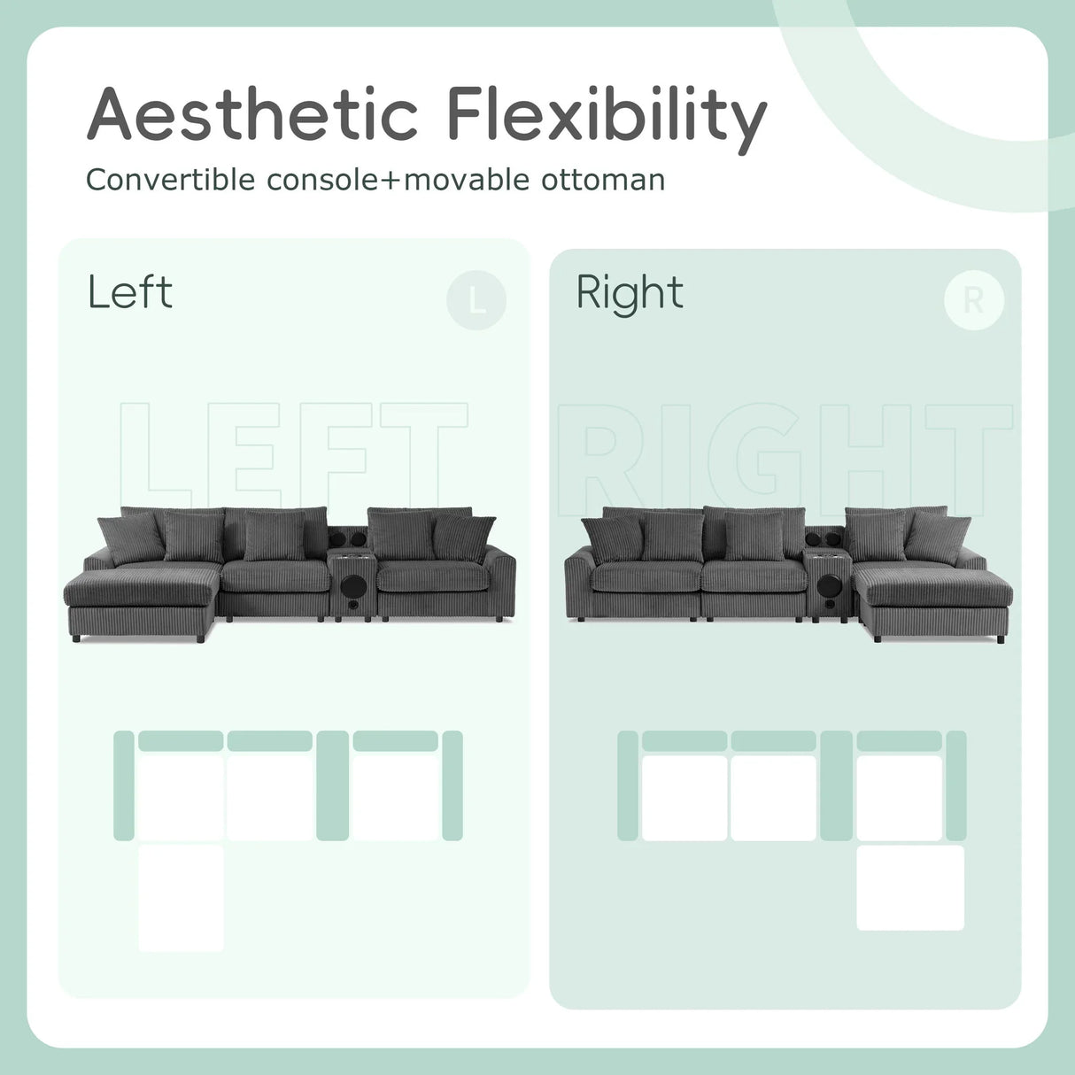 Sectional With Bluetooth Speakers L Shaped Couch With Console USB Charger, Cup Holders Storage Ottoman Deep And Wide Seat Cloud Sofa - Furniture Home Direct