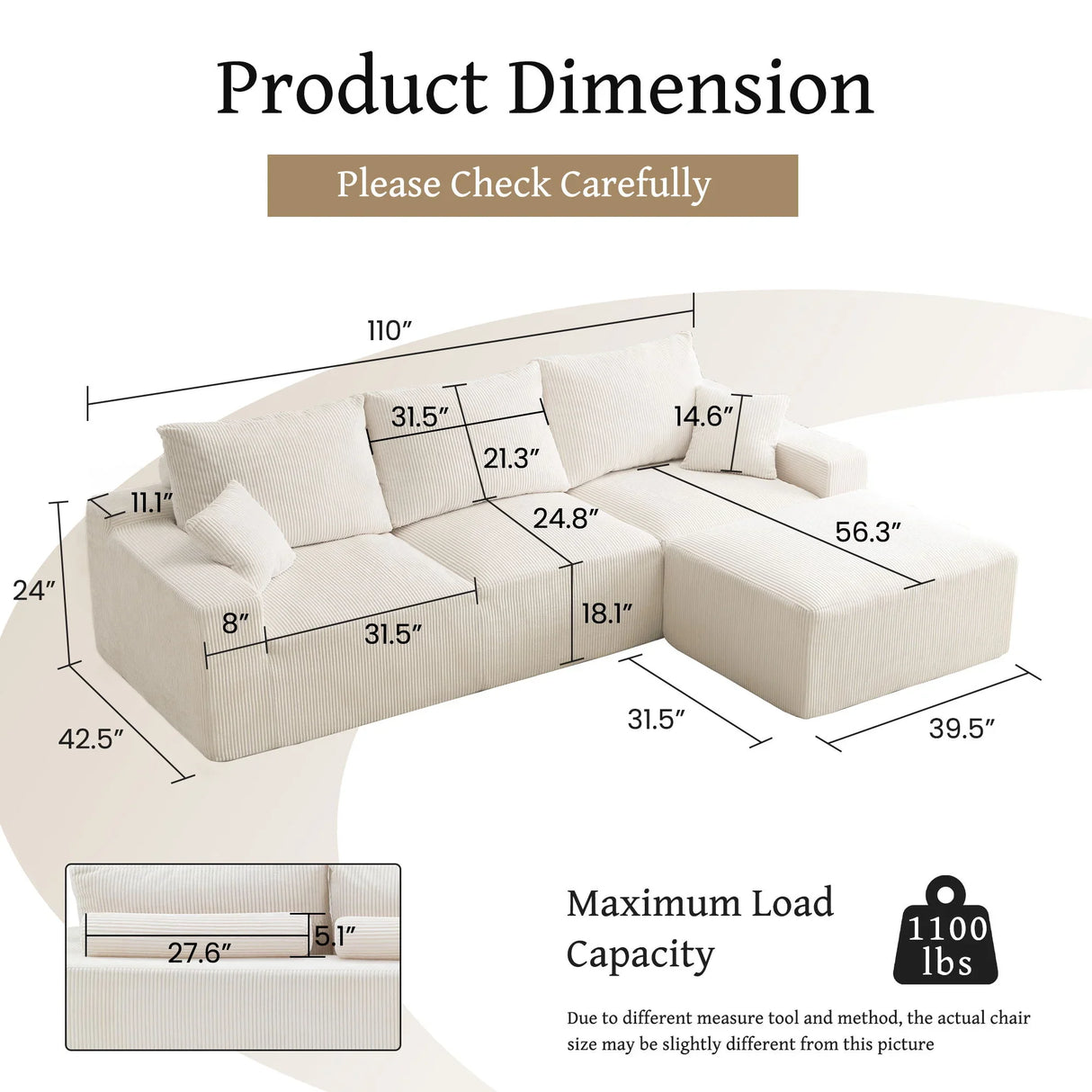 L Shaped Sectional Sofa, Full Compression 3 Seater Cloud Couch With Chaise - Furniture Home Direct