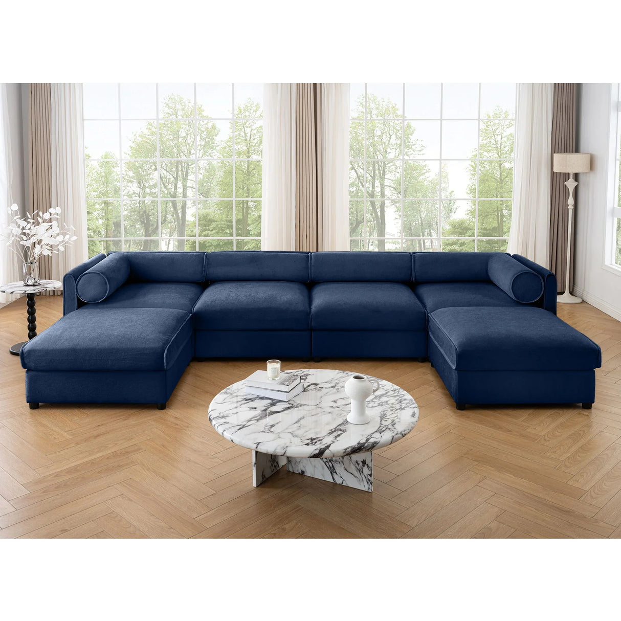 Contemporary Elegant White Chenille Sofa With Storage And Ottoman - Furniture Home Direct