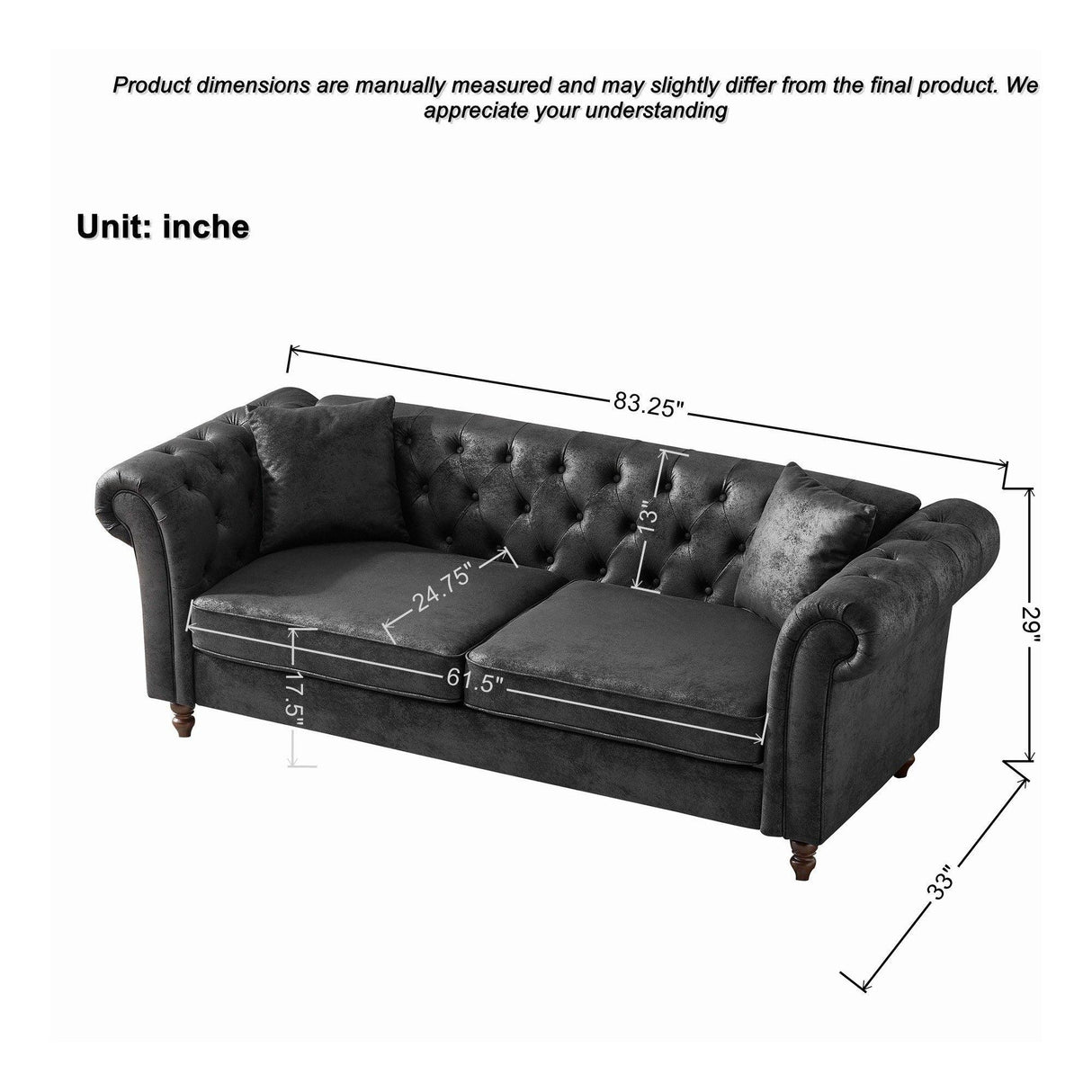 Chesterfield 3 And 3 Seater Sofa Set High Tech Fabric Roll Armrest Upholstered Couch - Furniture Home Direct