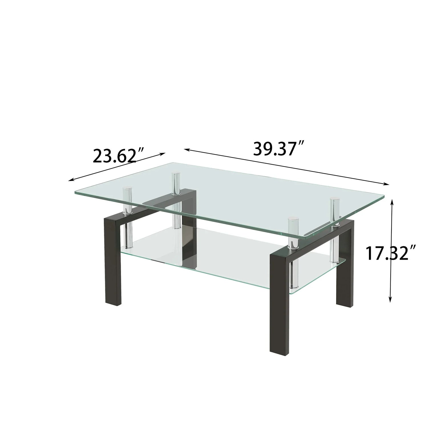 Tempered Clear Glass Coffee Table, 2-Layers Coffee Table Living Room Center Table - Black - Furniture Home Direct