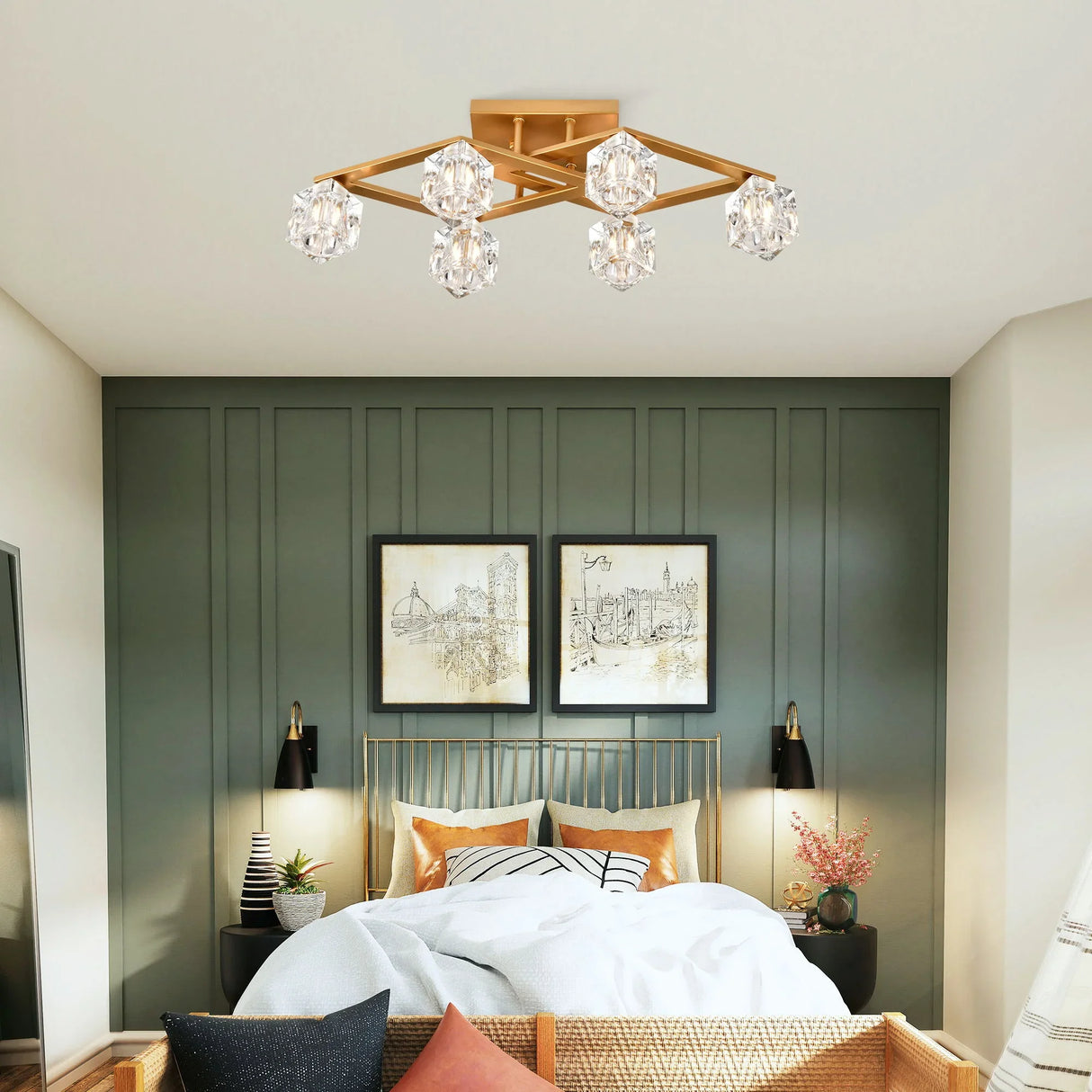 6 Light Crystal Ceiling Light For Dining Room, Modern Ceiling Lamp With Light Fixture For Entryway, Lobby, Kitchen, Bedroom, Living Room, Conference Room, (6*G9 Bulbs Included) - Furniture Home Direct