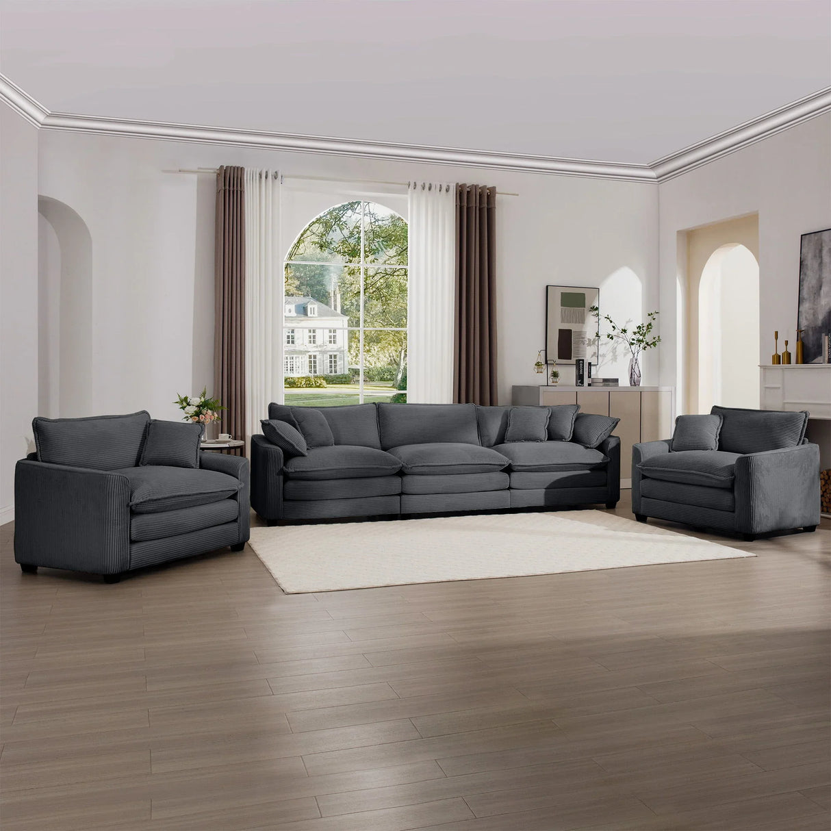 Elegant Corduroy Oversized Sectional Sofa Set With Deep Seats And Flexible Layout - Furniture Home Direct