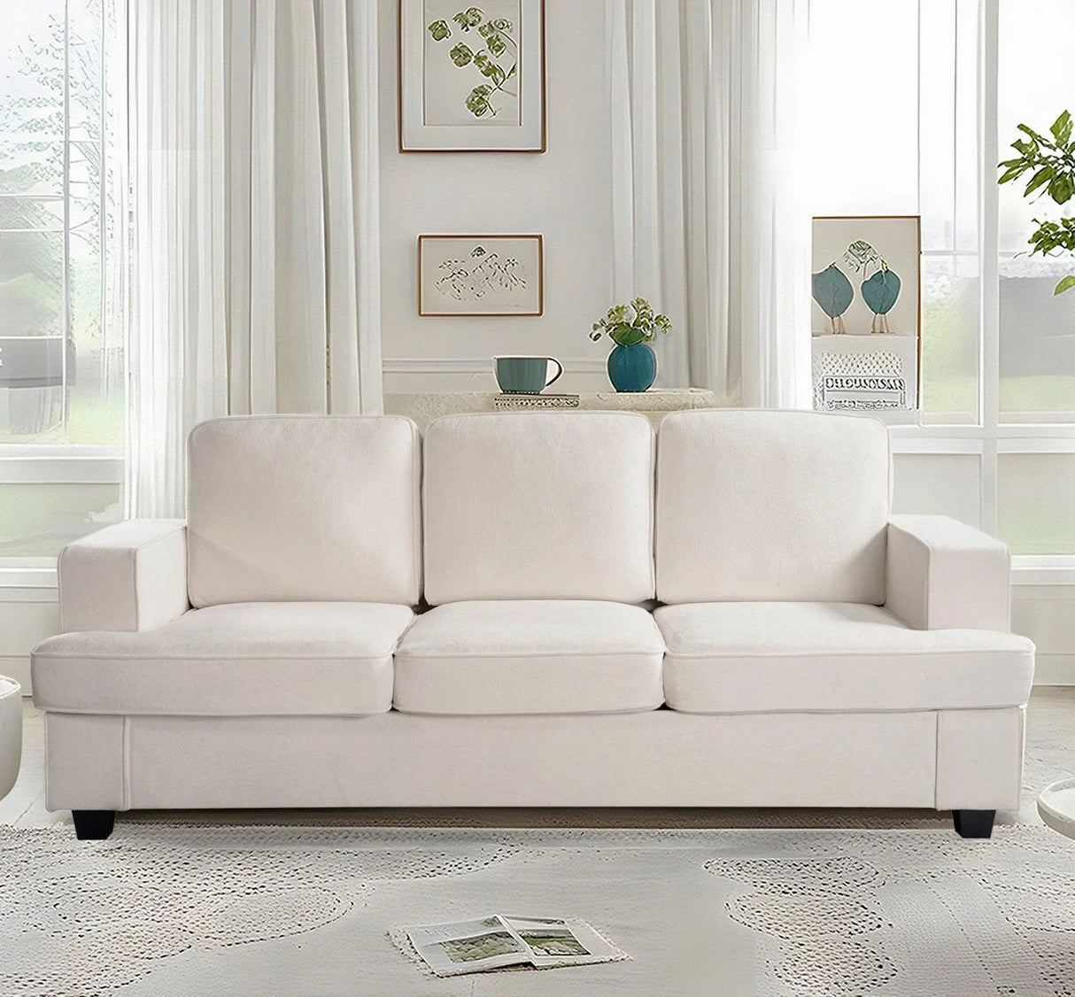 Modern Sofa, Comfortable 3 Seater Couch With Deep Seating, Loose Back Cushions, Wide Arms - Furniture Home Direct