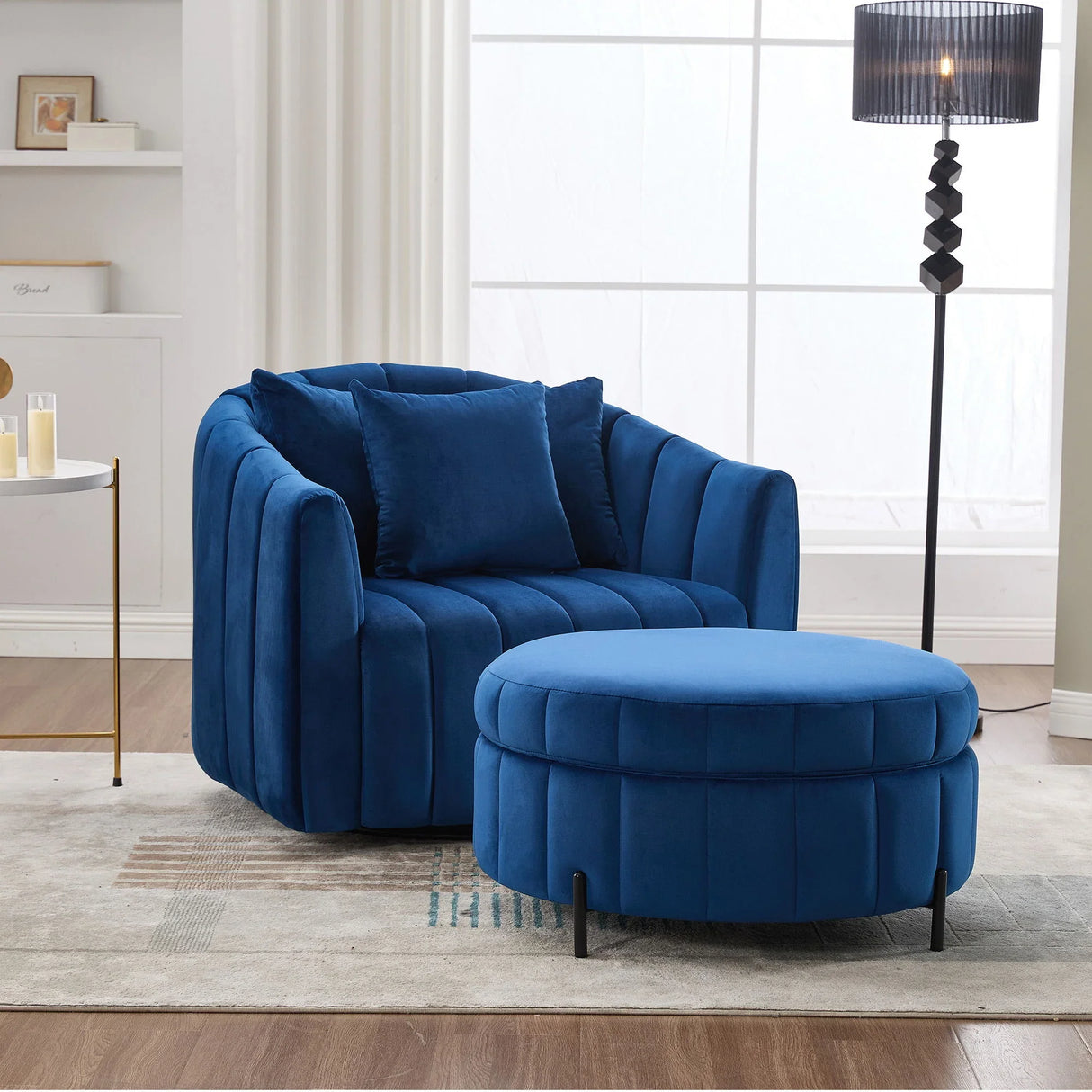 Oversized Velvet Swivel Barrel Accent Chair And Ottoman Set With Storage - Furniture Home Direct