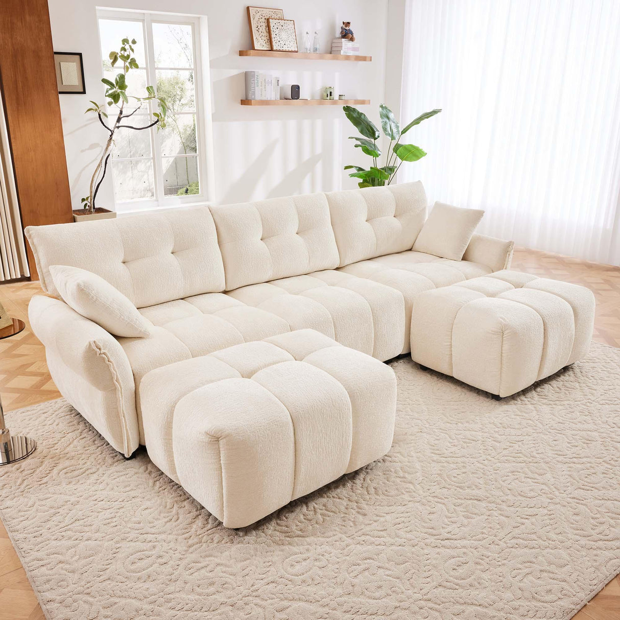 Sofa Set With Ottoman And Pillows, Textured, High Resilience Cushions - Furniture Home Direct